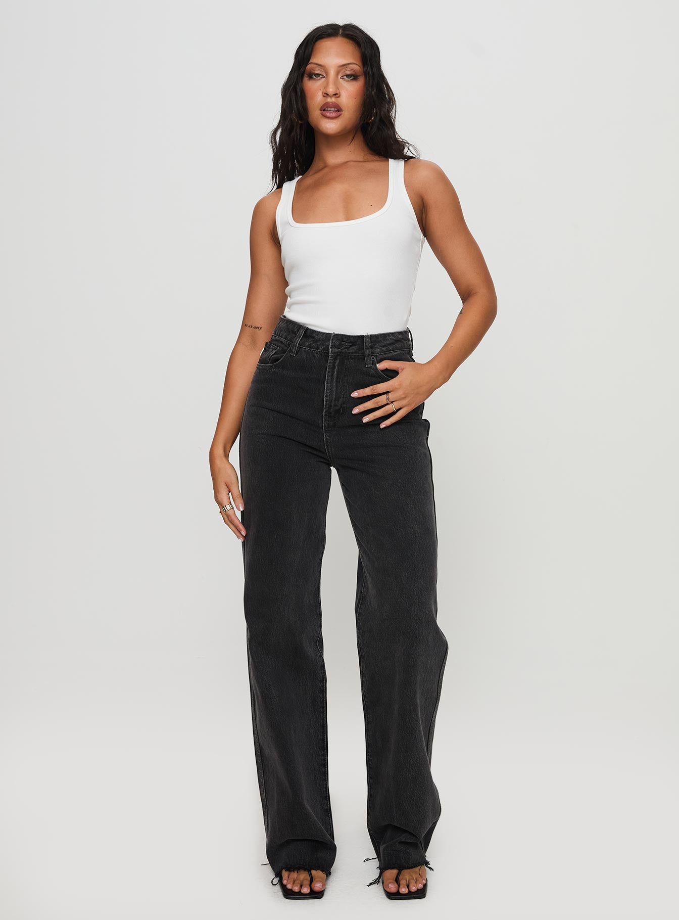 Karlina High Rise Straight Leg Jeans Charcoal - Image 3