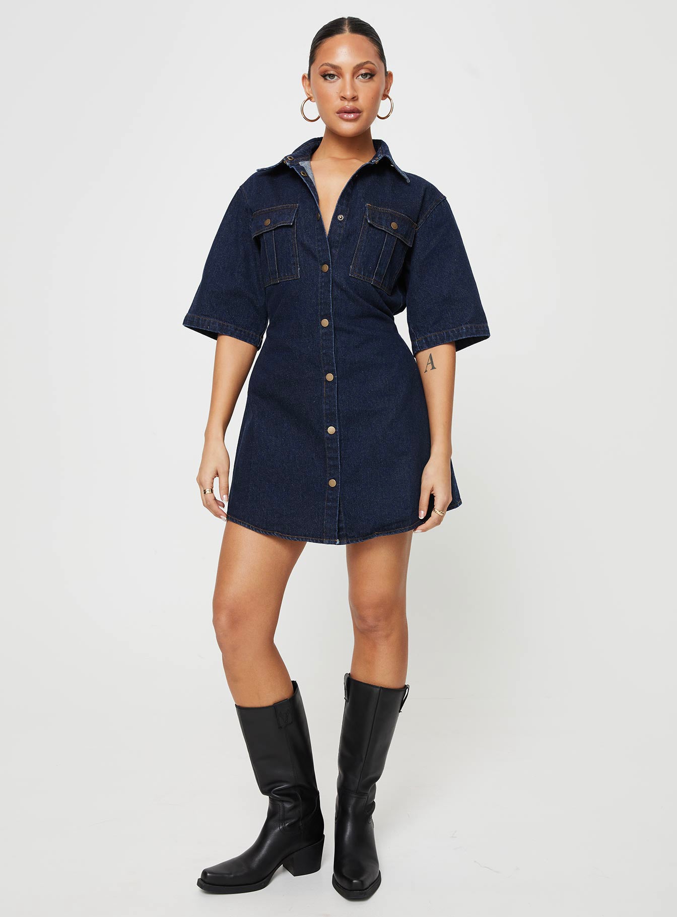 Davro Mini Dress Dark Wash Denim - Image 3