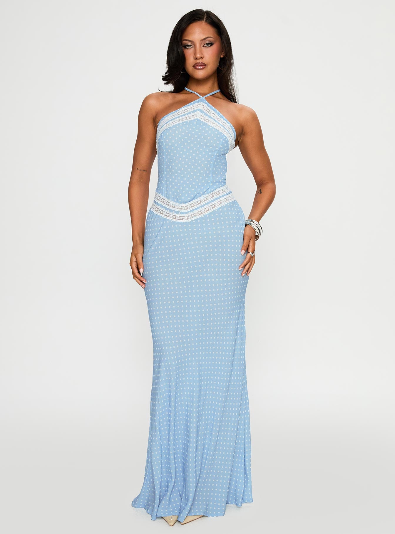 Wild Joy Halter Maxi Dress Blue Polka - Image 2