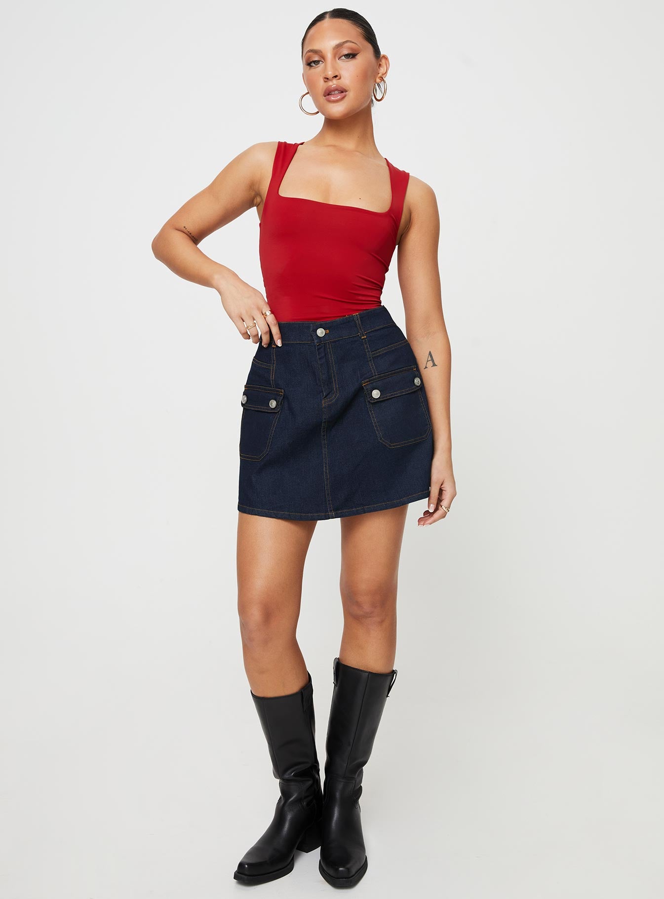 Mirrow Denim Mini Skirt Dark Wash - Image 2