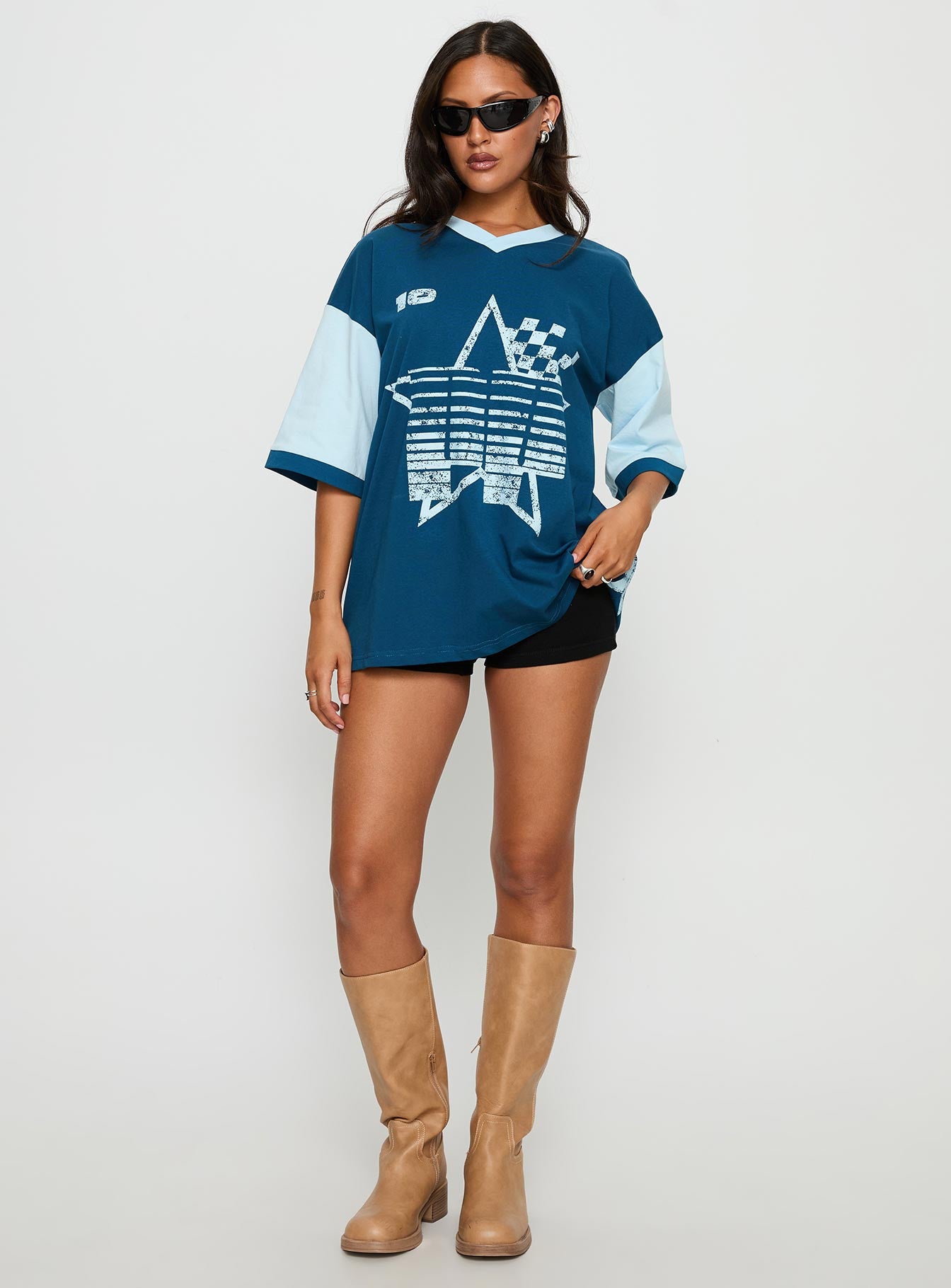 Nachell Short Sleeve Moto Top Blue - Image 3