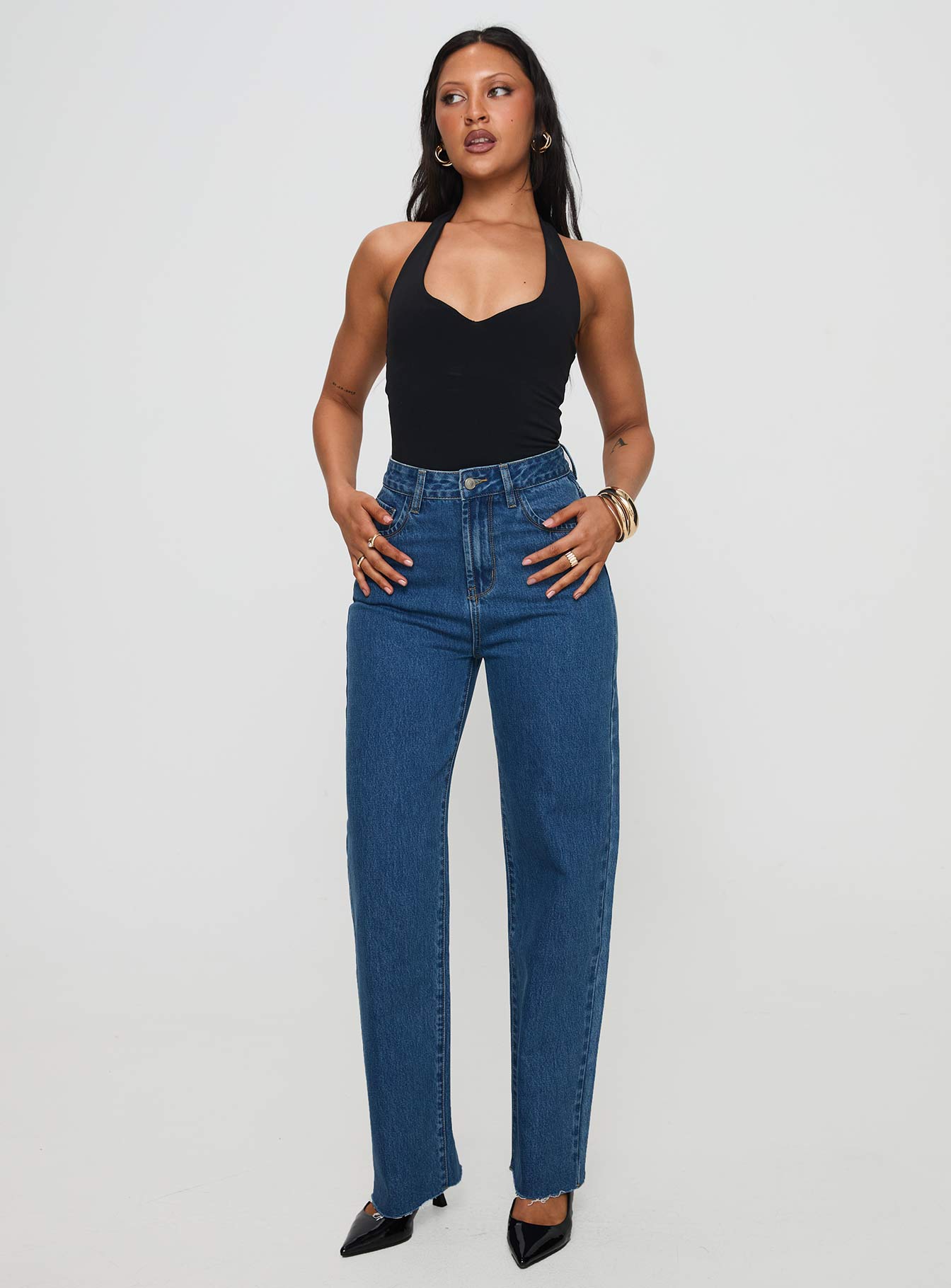Kalinda High Rise Straight Leg Jeans Mid Blue - Image 2