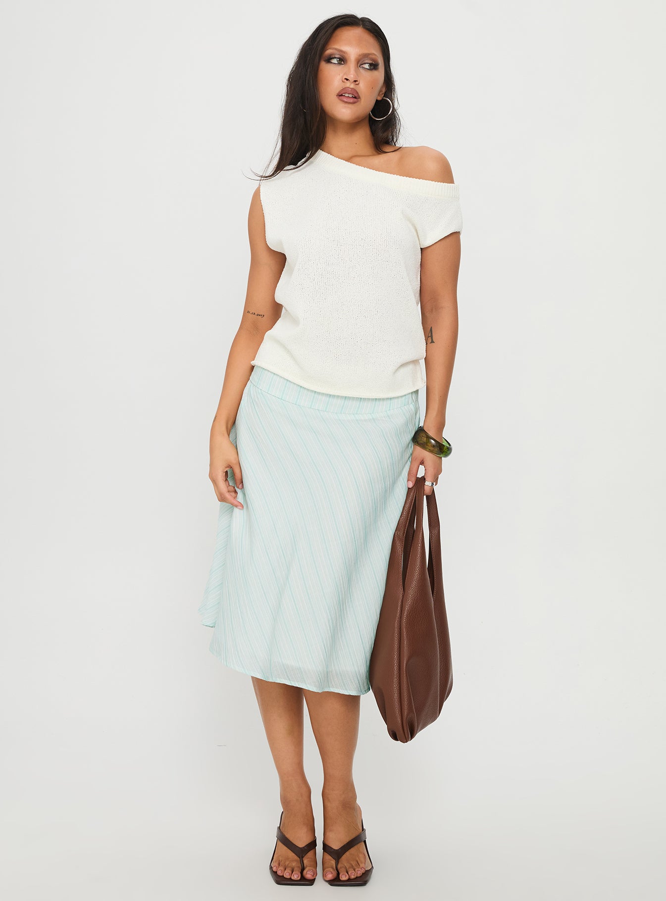 Alunara Midi Skirt Aqua Stripe - Image 3