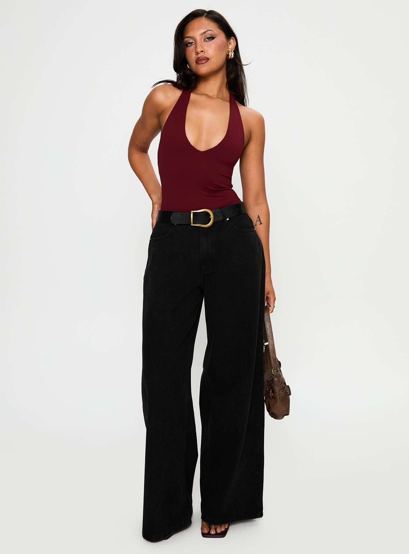 Someone New Halter Bodysuit Burgundy - Image 3