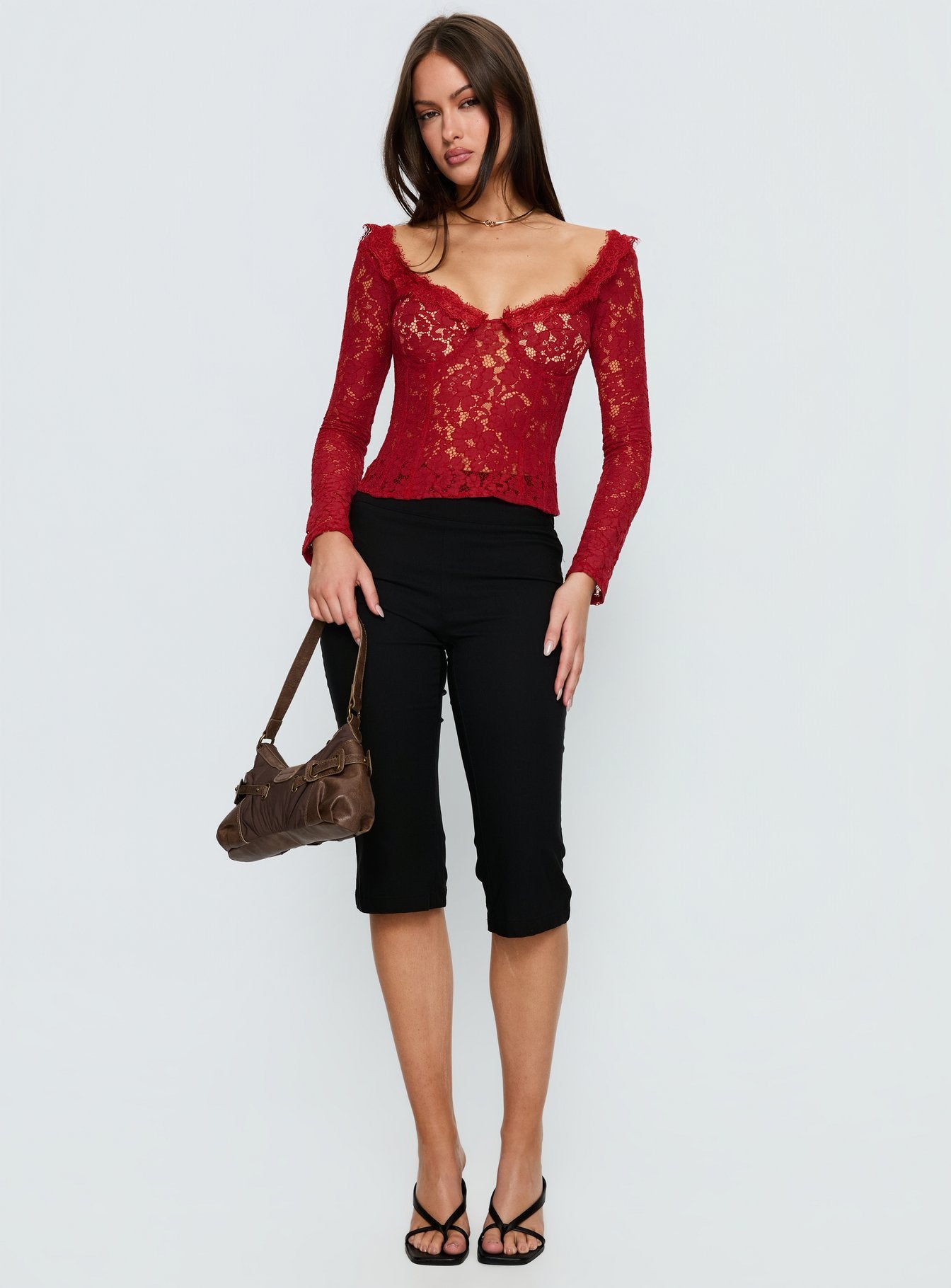 Miquela Long Sleeve Corset Lace Top Red - Image 3