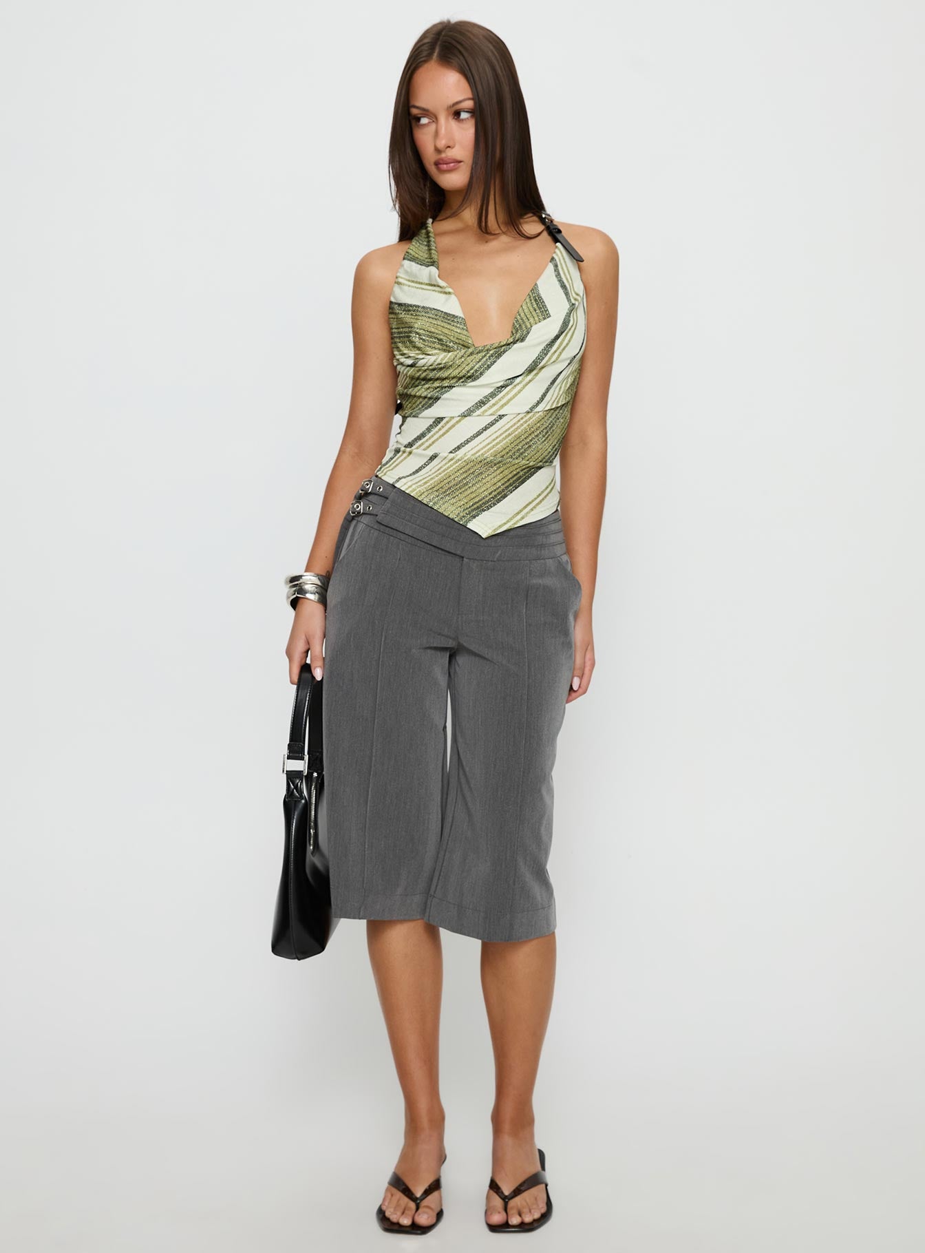 Syrenah Halter Cowl Neck Top Green Stripe - Image 3