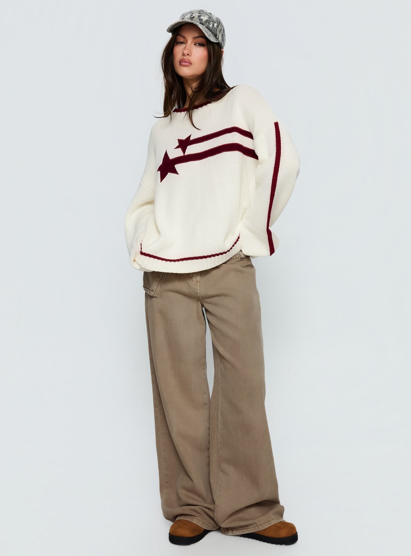 Star Track Graphic Jumper Cream / Red - Image 3