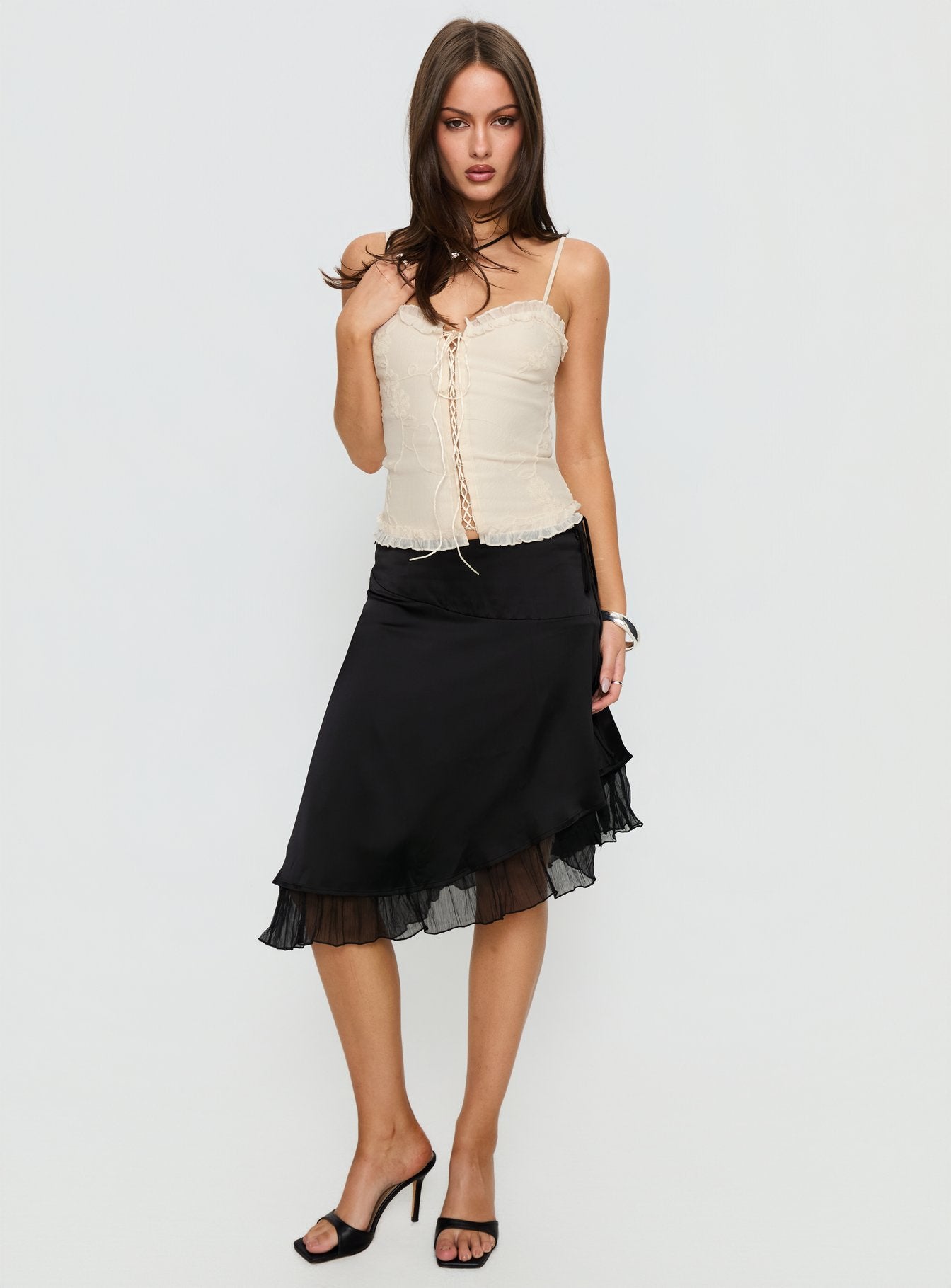 Angeleah Tie Up Frill Detail Top Cream - Image 3