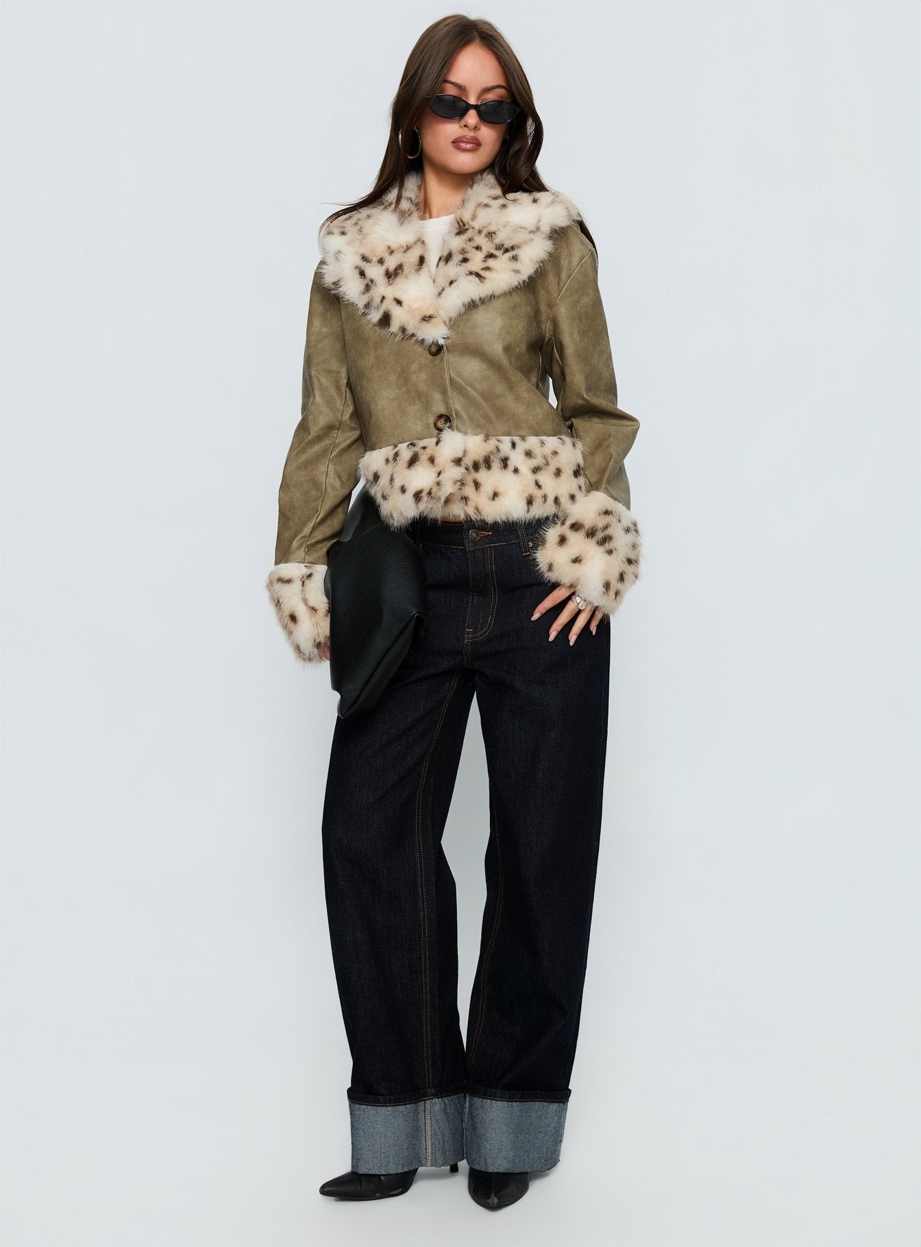 Hiraya Faux Fur Trim Jacket Vintage Green - Image 3