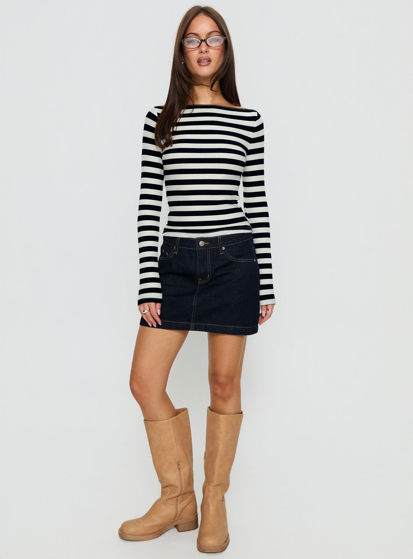 Nickei Denim Mini Skirt Raw Dark Wash - Image 3