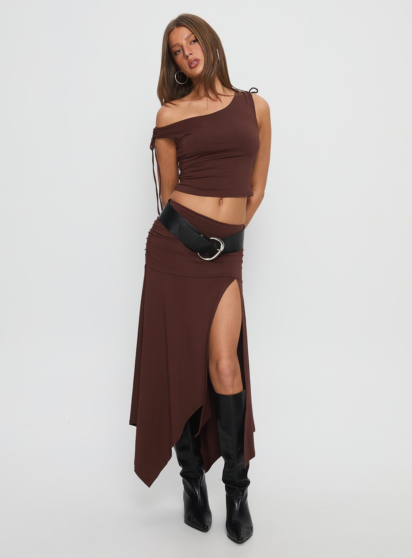 Azlynn Off Shoulder Set Brown - Image 3