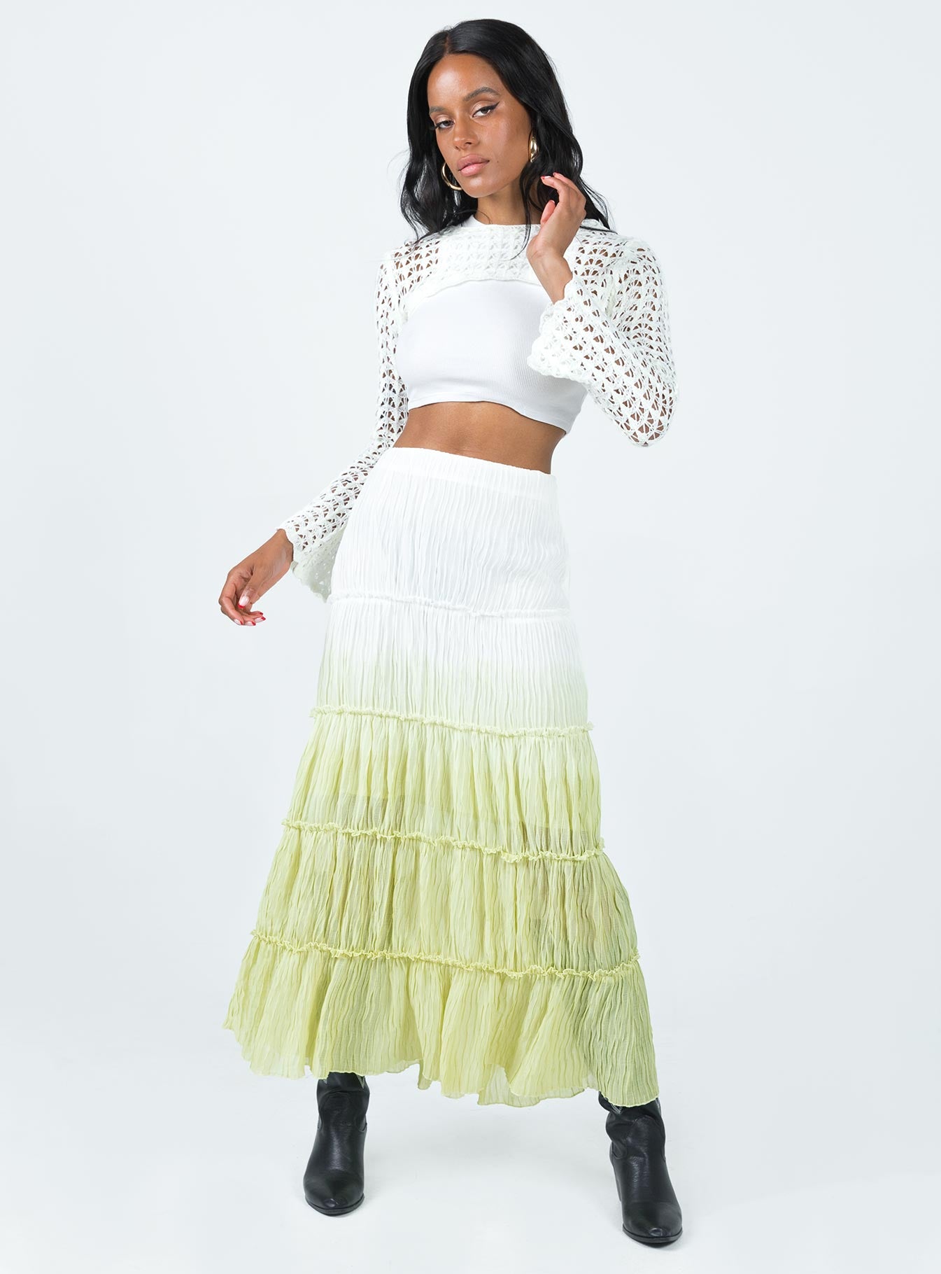 Sun Down Mid Rise Maxi Skirt Green Ombre - Image 3