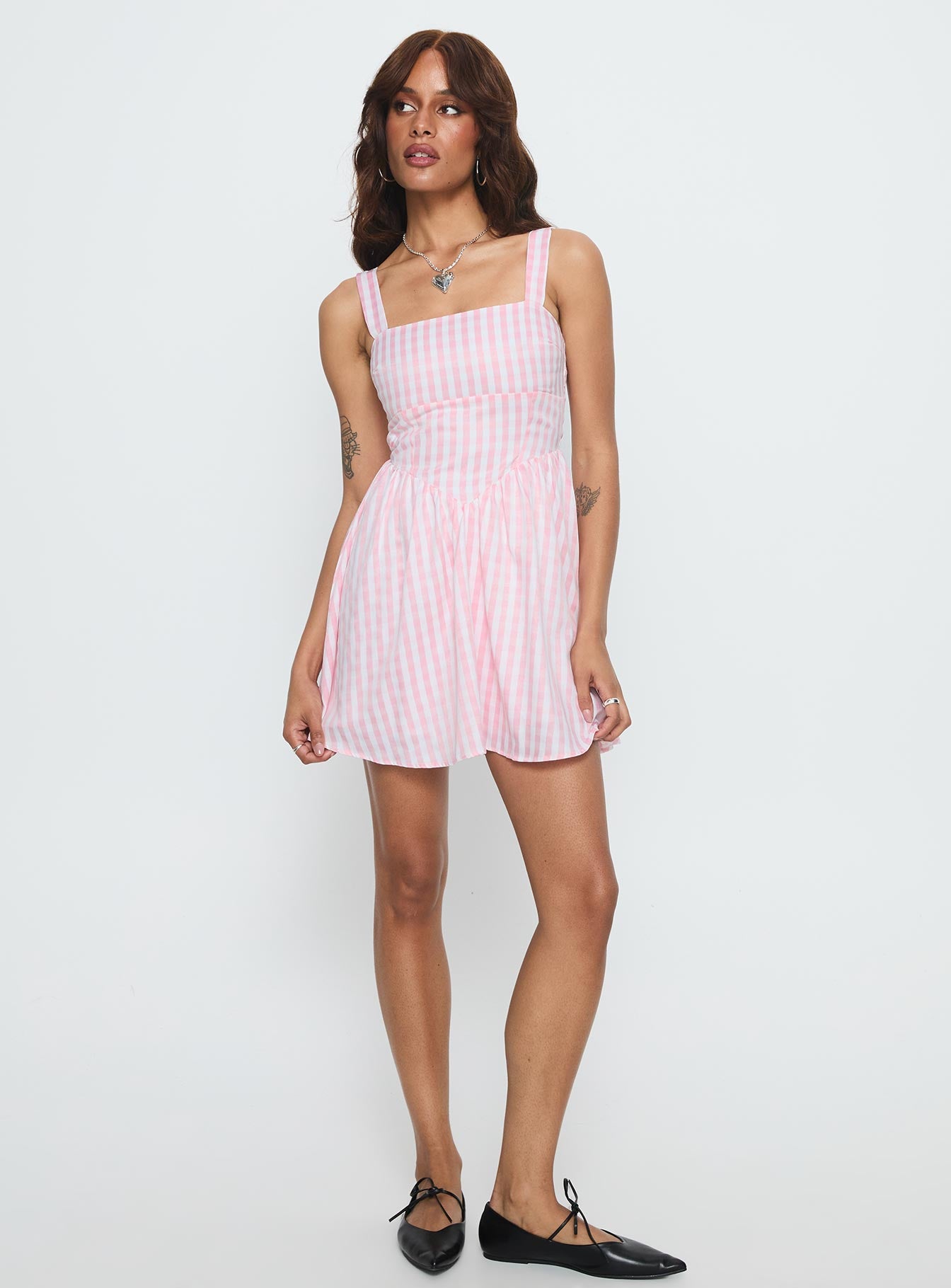 Yoselyn Pleat Mini Dress Pink Check - Image 2