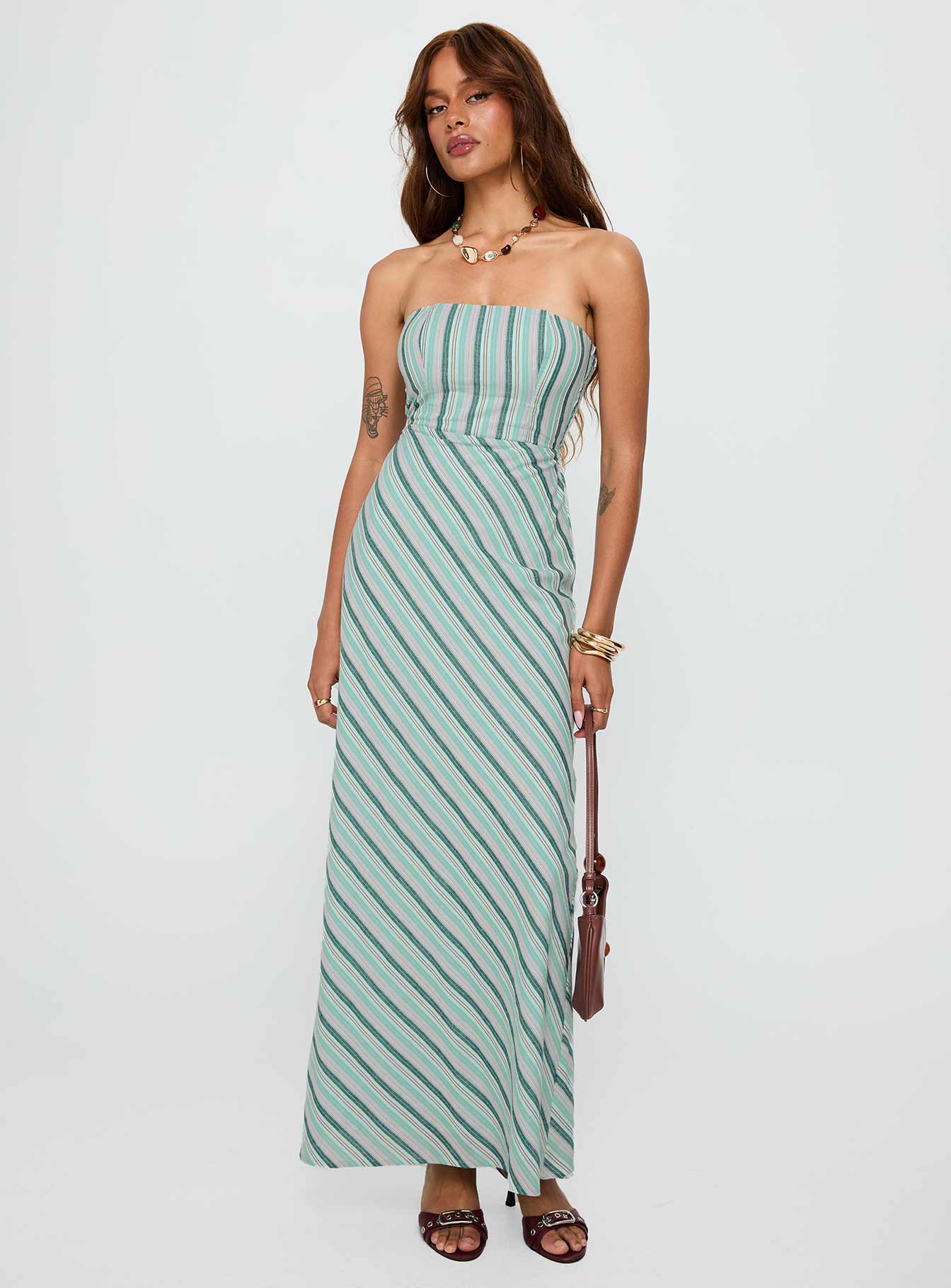 Finchie Strapless Maxi Dress Blue Stripe - Image 3