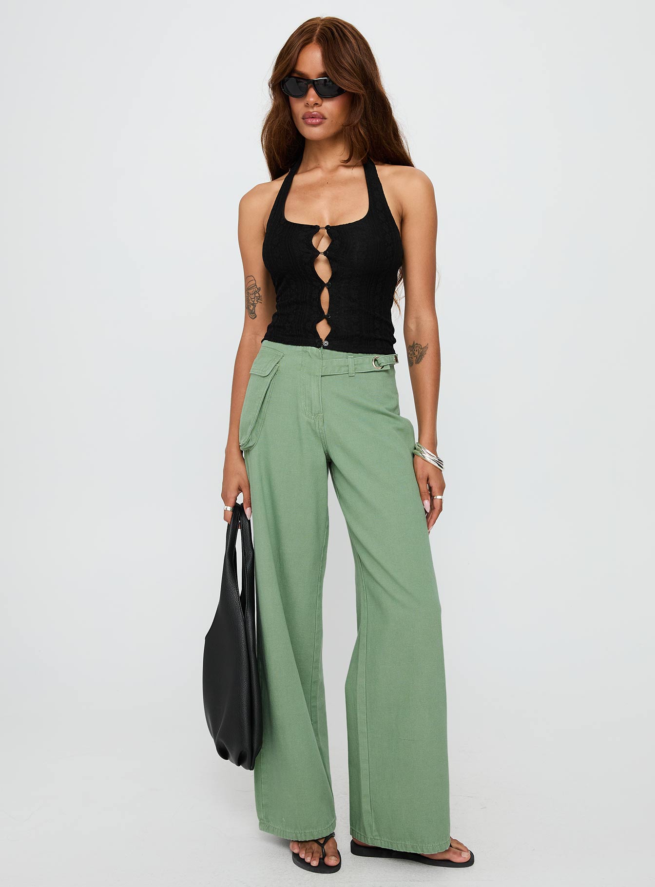 Mercadi Mid Rise Straight Leg Cargo Jeans Green - Image 2