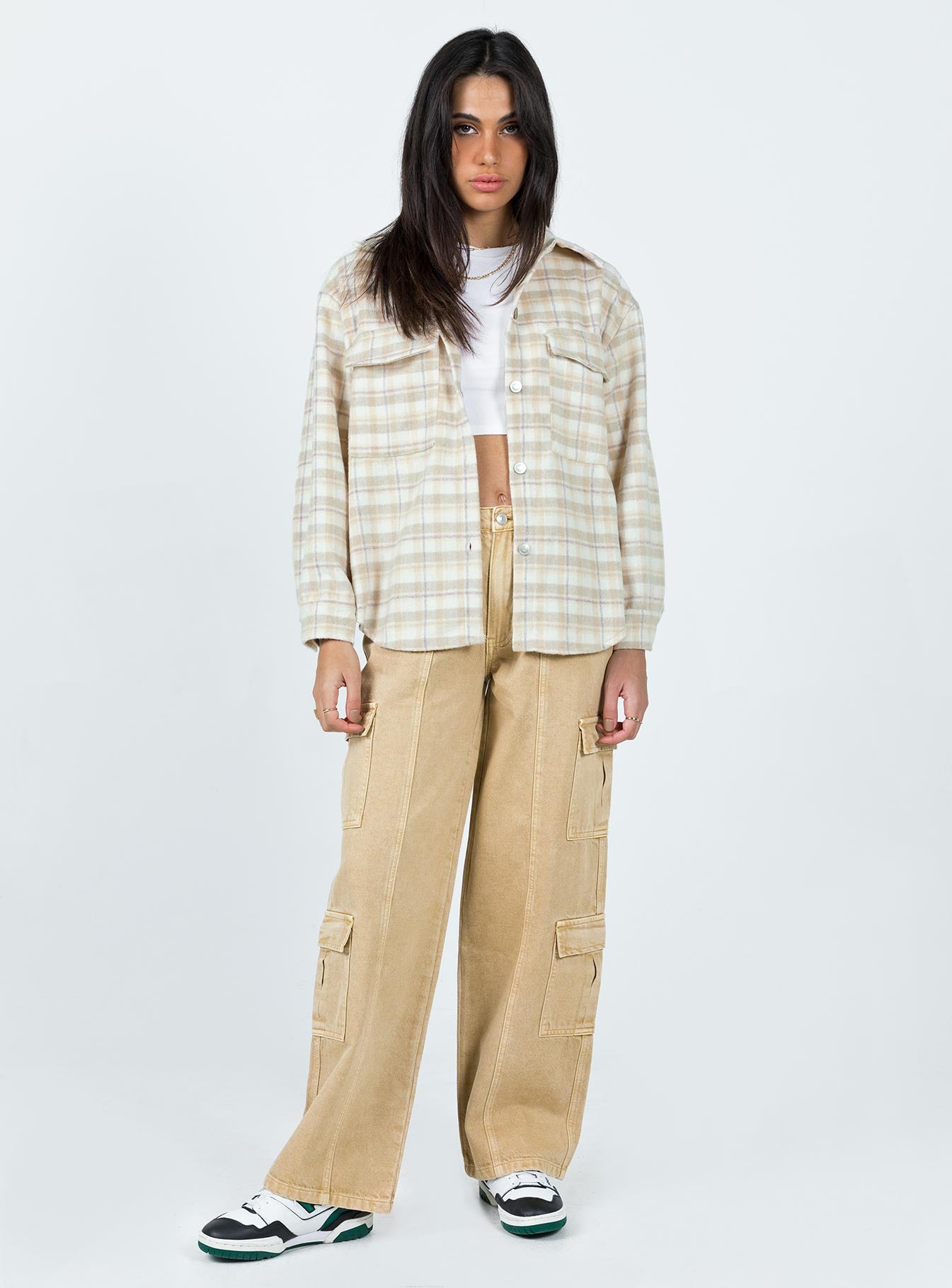 Locksley Mid Rise Baggy Cargo Jeans Beige - Image 3