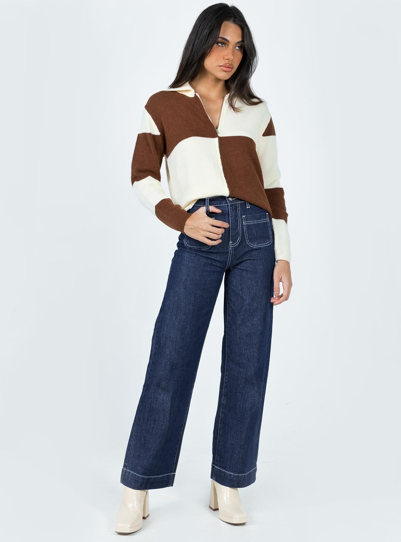 Pembroke Sweater Brown / Cream - Image 2