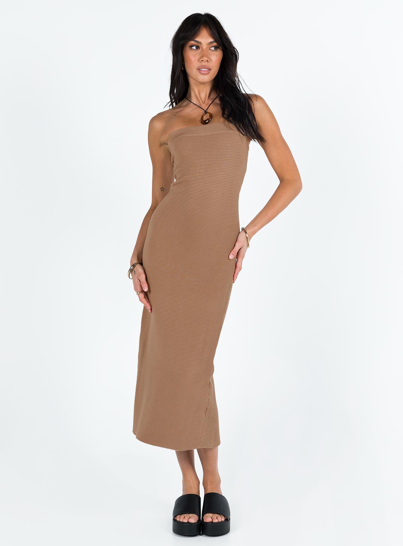 Vista Strapless Midi Dress Brown - Image 3