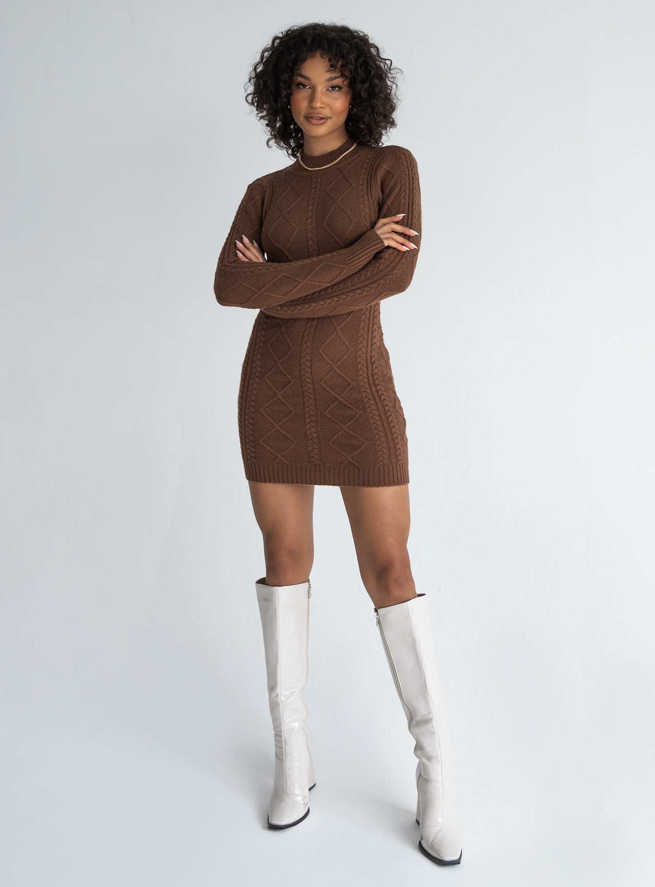Zion Long Sleeve Mini Dress Brown - Image 3