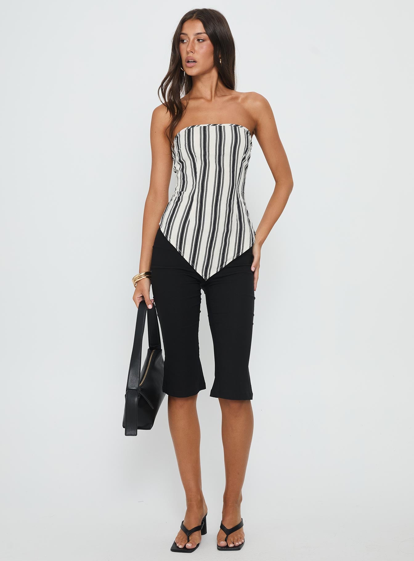 Palo Alto Strapless Scarf Top Black / White Stripe - Image 3