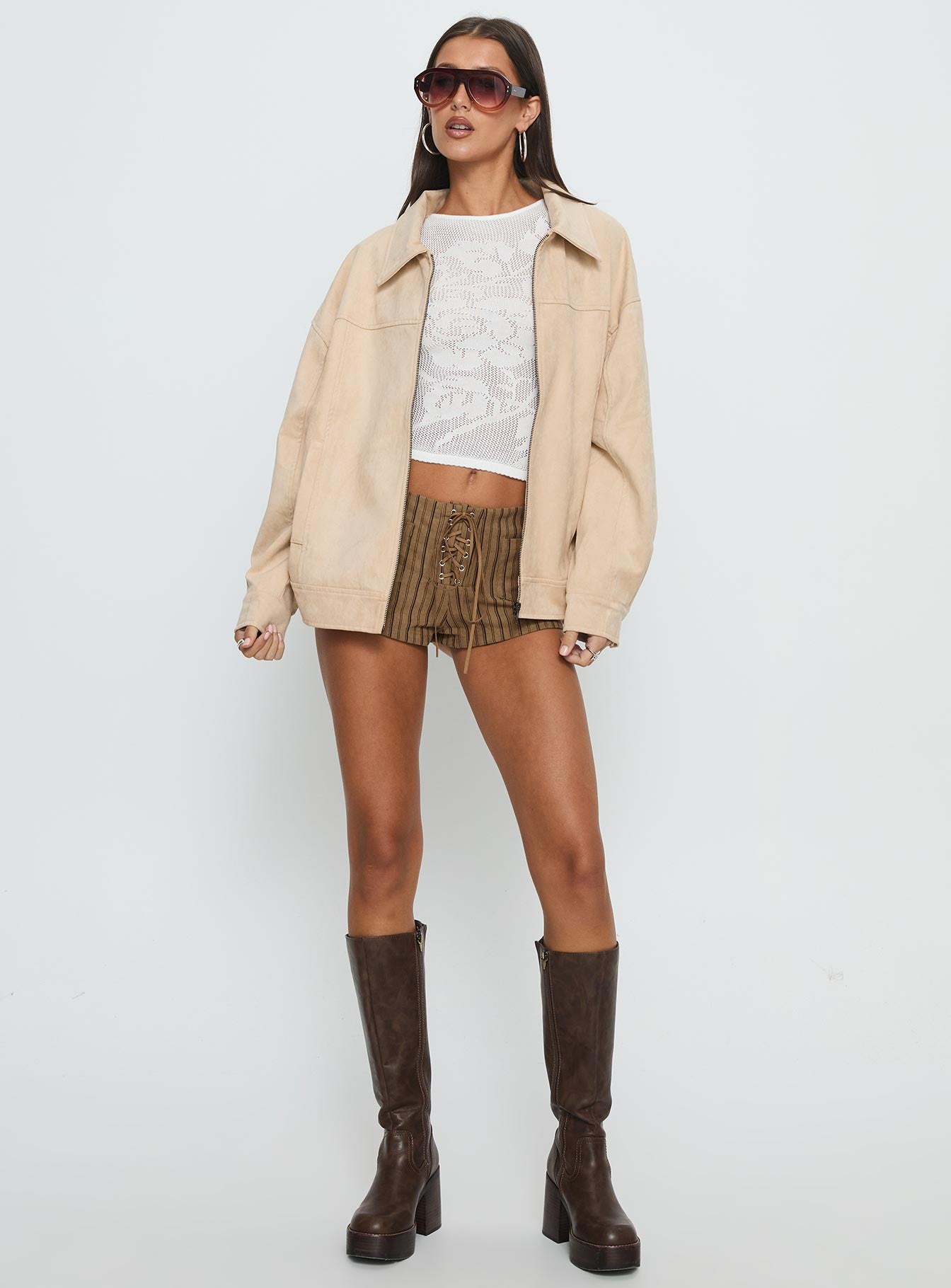 Goldsmith Faux Suede Bomber Jacket Beige - Image 3