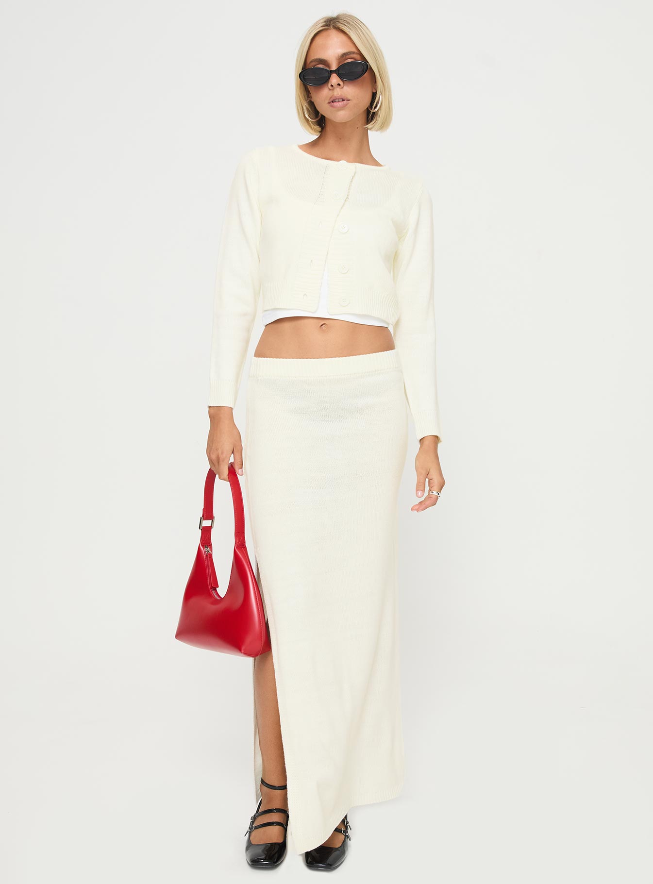 Collase Knit Maxi Skirt Cream - Image 3