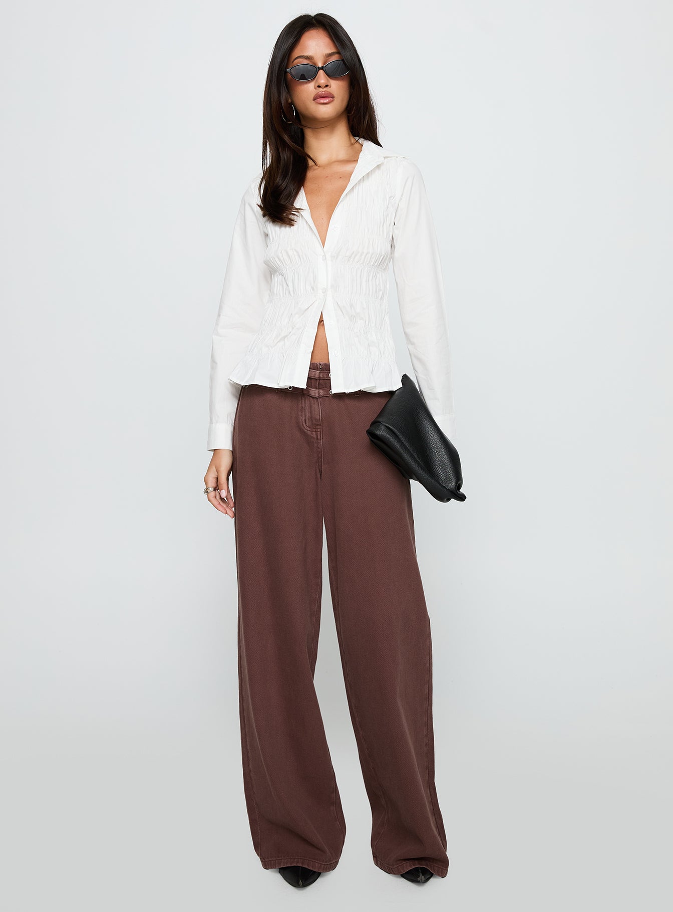 Cultivate Shirred Long Sleeve Top White - Image 3