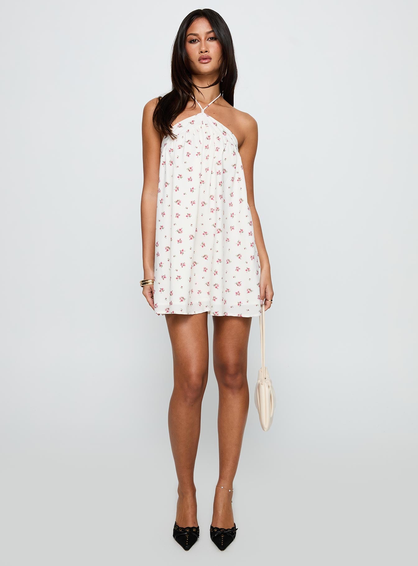 Moonlit Mini Dress White Floral - Image 3