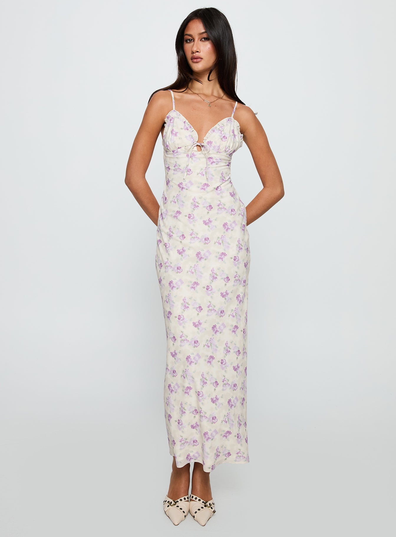 Jessamine Frill Maxi Dress White / Lilac - Image 3