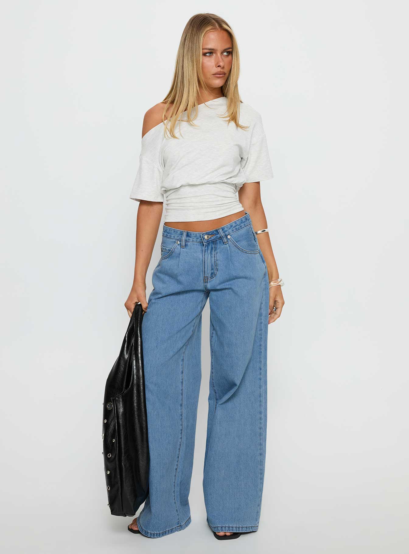 Supercut Low Rise Baggy Pleat Jeans Light Blue Wash - Image 3