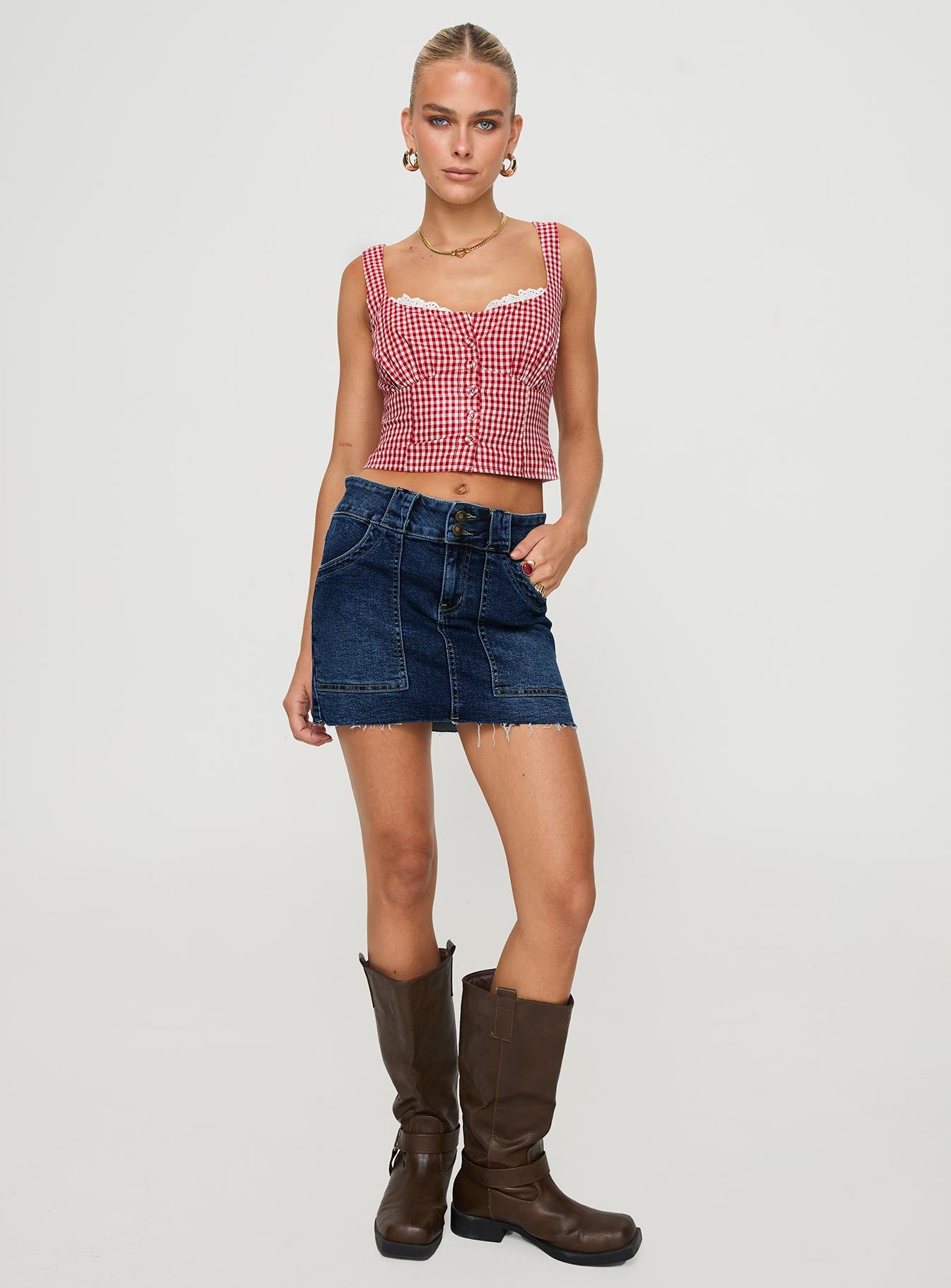 Reel It In Denim Mini Skirt Dark Wash - Image 3