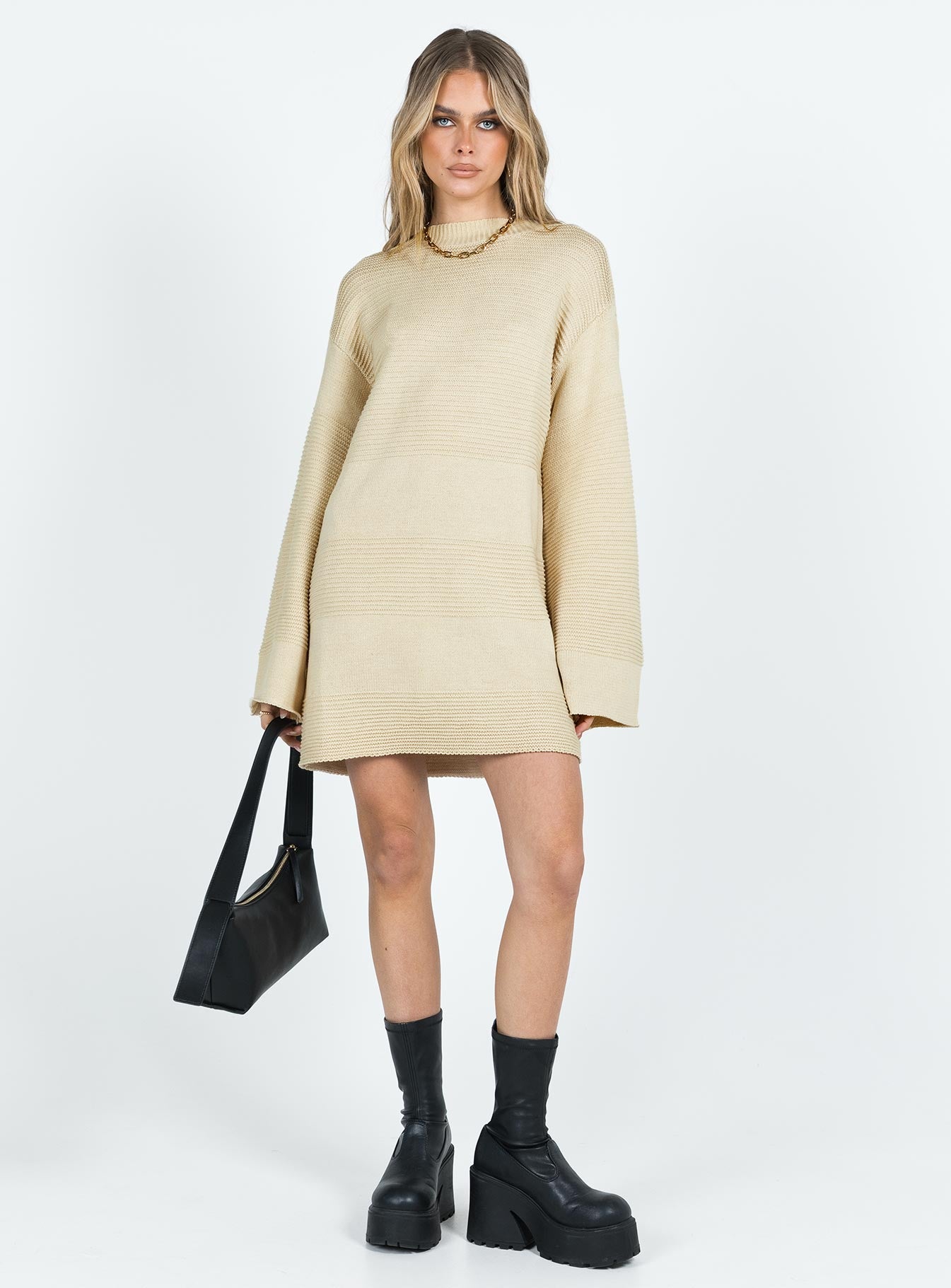 Cheyenne Knit Sweater Dress Beige - Image 3