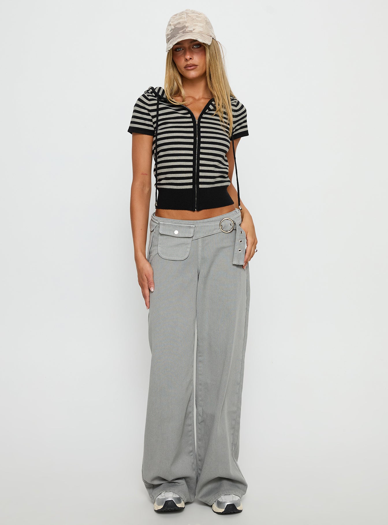 Kahlee Zip Through Hoodie Grey / Black Stripe - Image 3