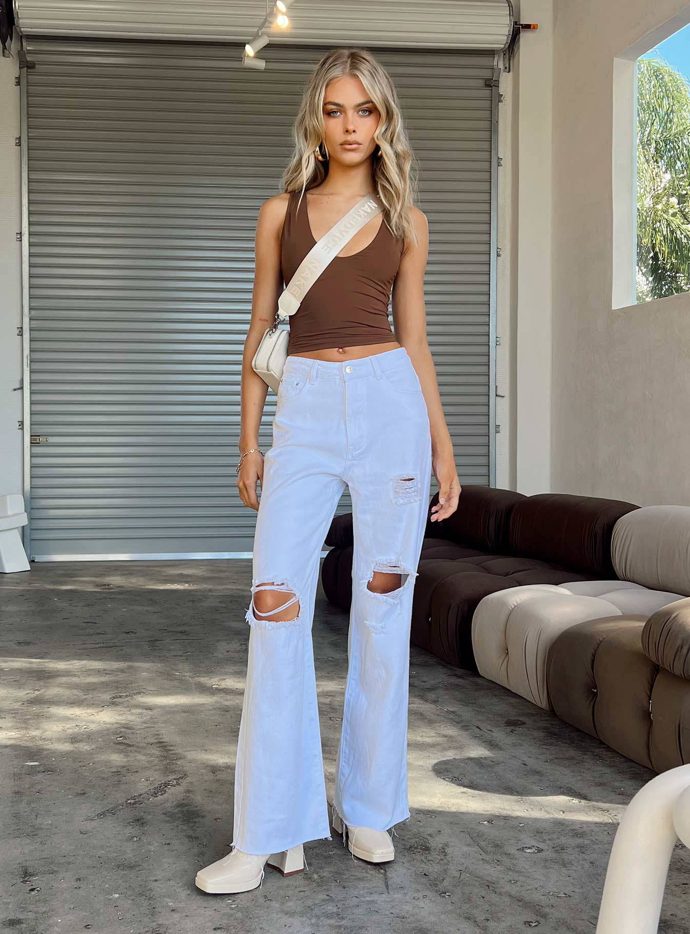 Meliana Wide Leg Denim Jeans White - Image 2