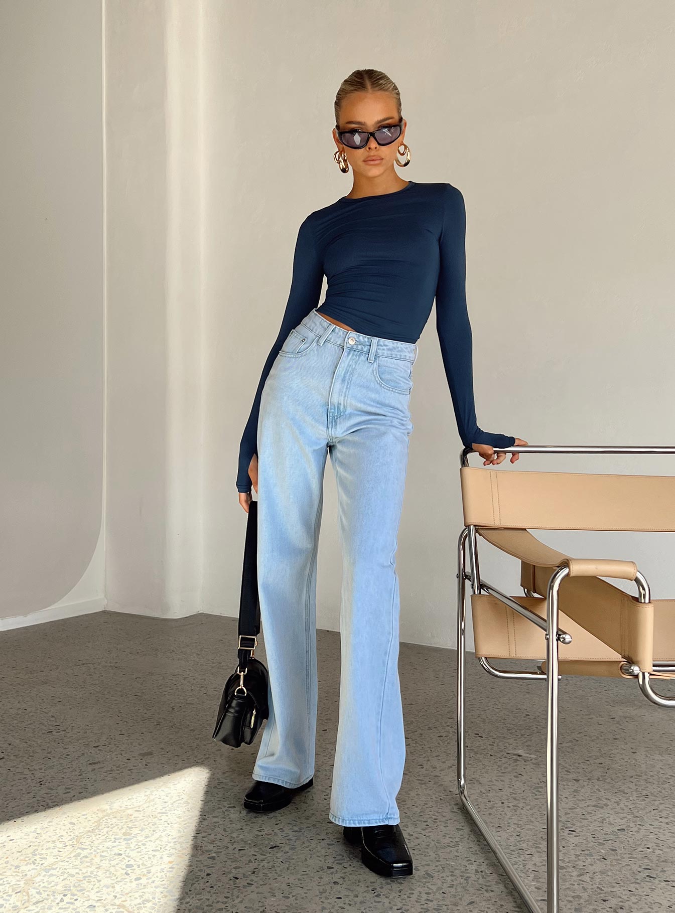 Farro Long Sleeve Top Navy - Image 4