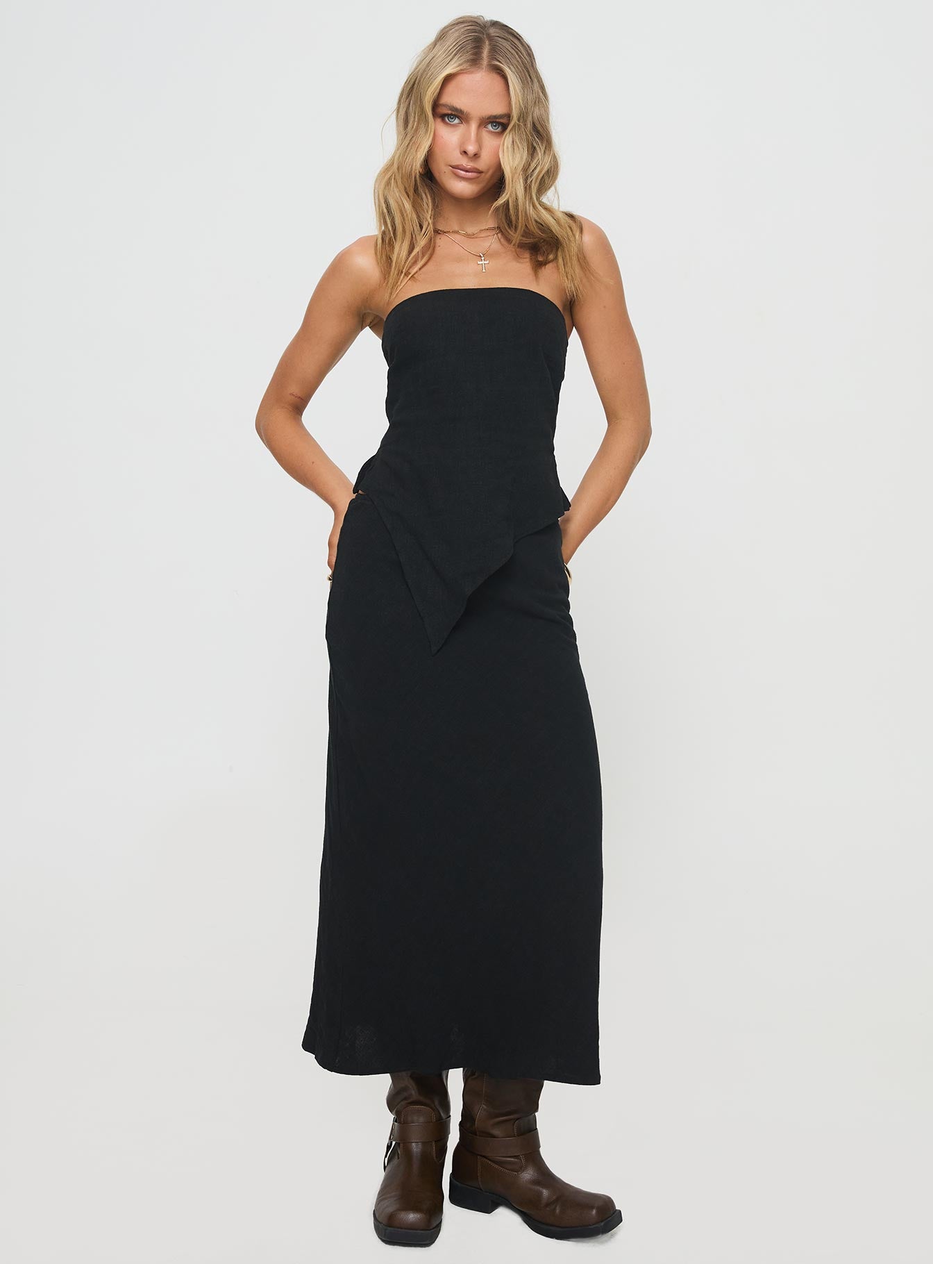 Ermias Linen Blend Midi Skirt Black - Image 3