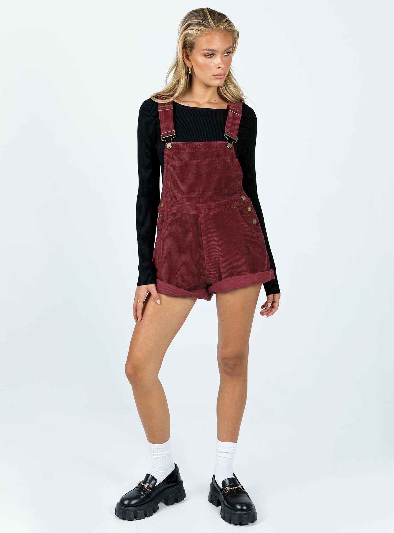 Kacey Short Overalls Burgundy - Image 2