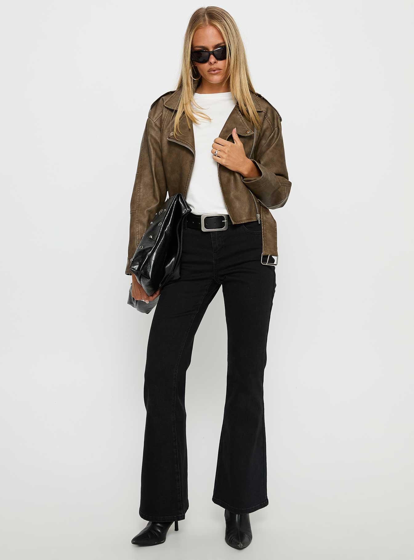 Talisha Faux Leather Biker Jacket Brown - Image 3