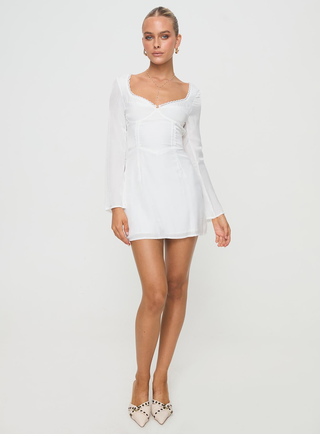 Lyna Long Sleeve Mini Dress White - Image 3