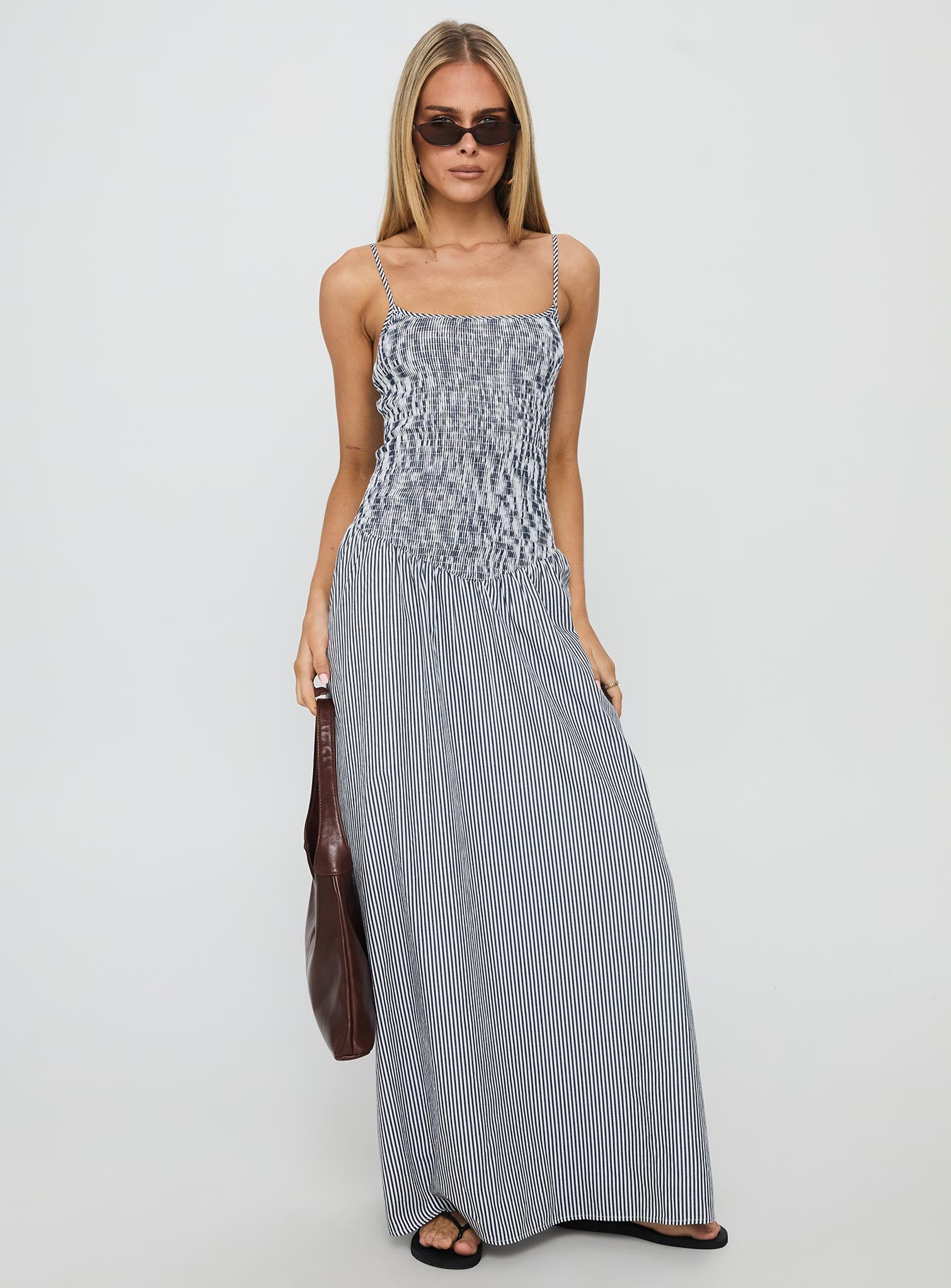 Kosie Shirred Maxi Dress Blue Stripe - Image 2