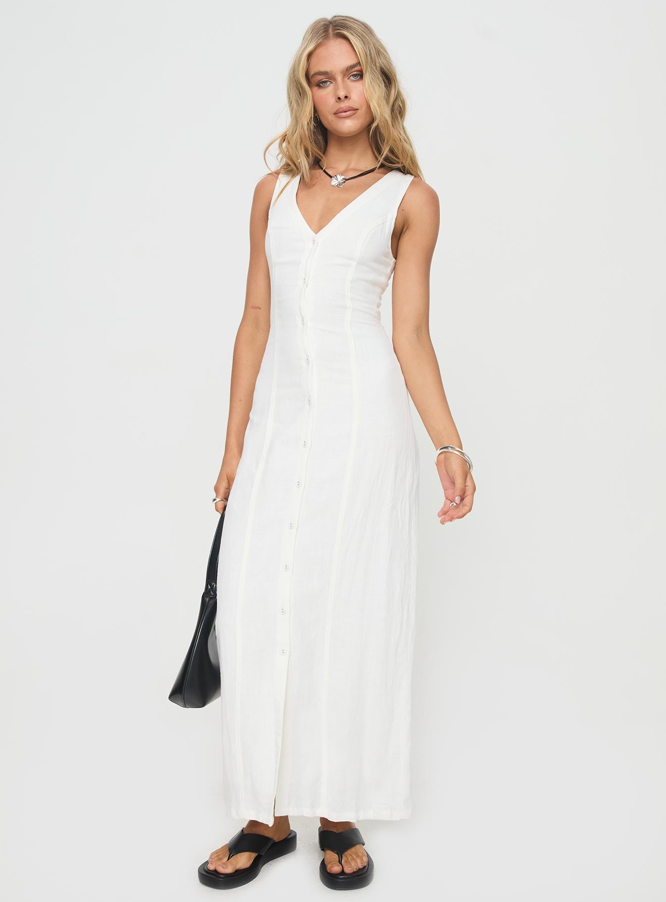 Summer Season Linen Blend Maxi Dress White Petite - Image 3