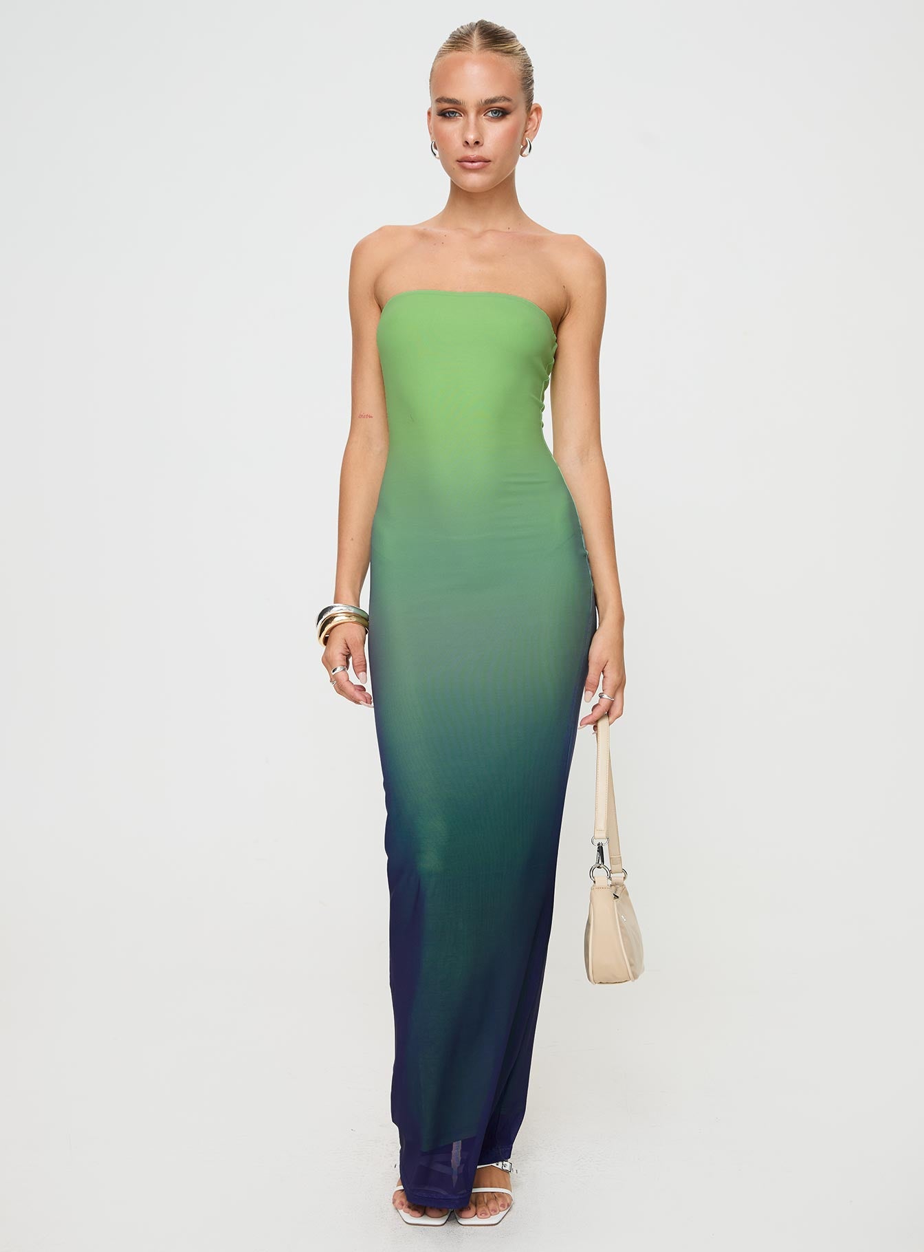 Stolen Love Strapless Maxi Dress Blue / Green Ombre Tall - Image 3