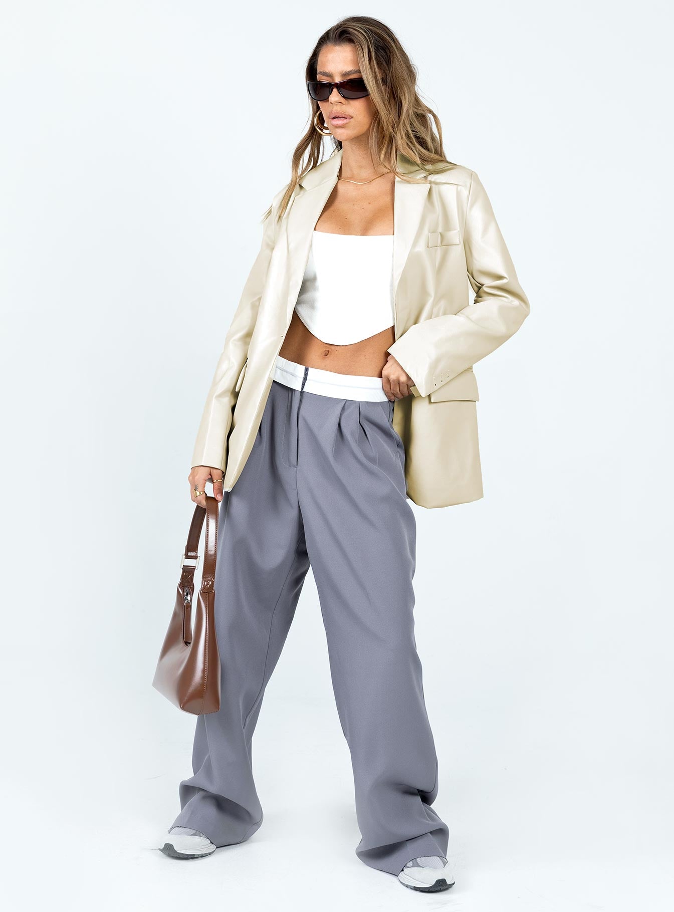 Tallong Faux Leather Blazer Cream - Image 2