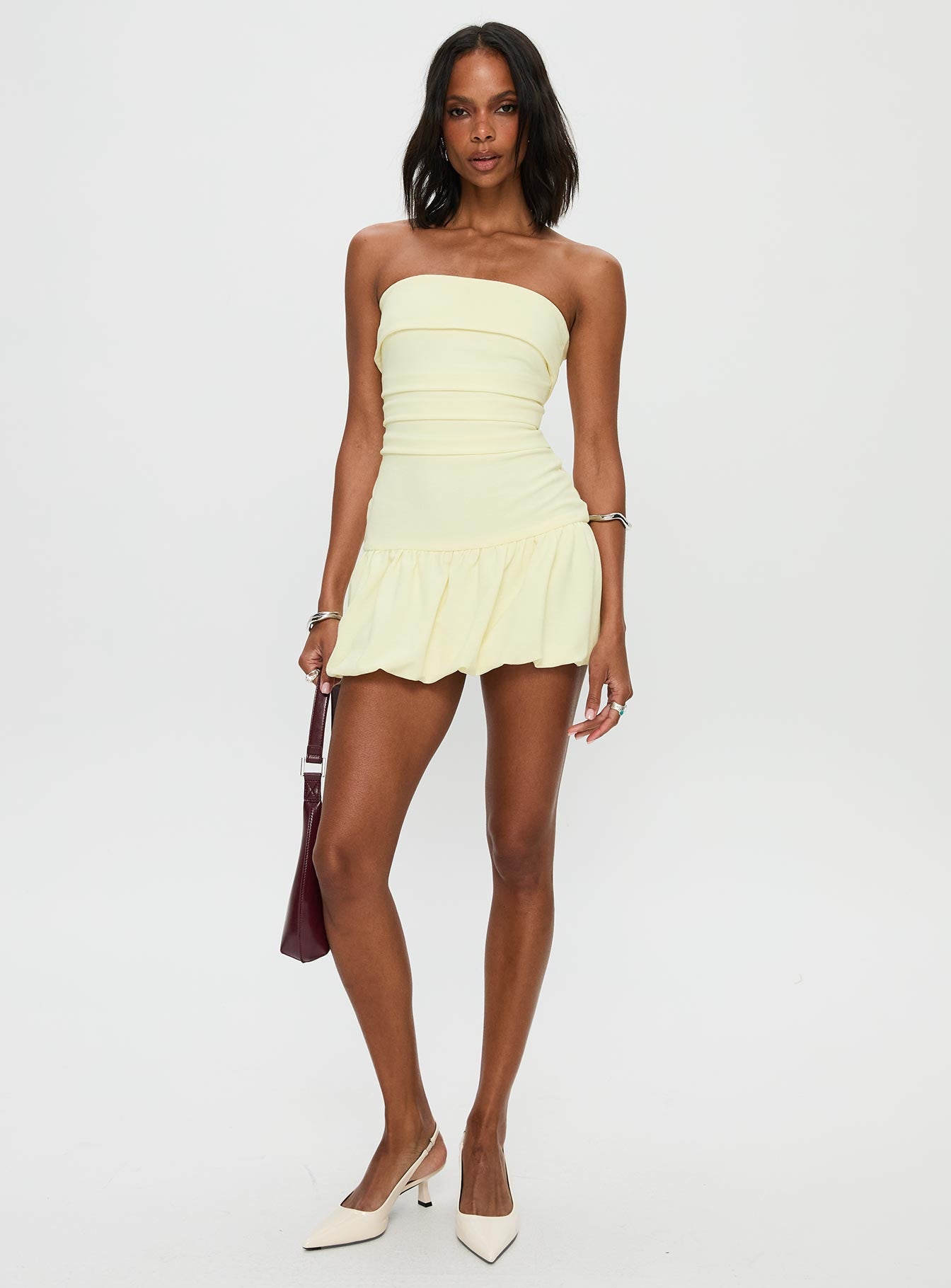 Mousse Strapless Mini Dress Lemon Tall - Image 3