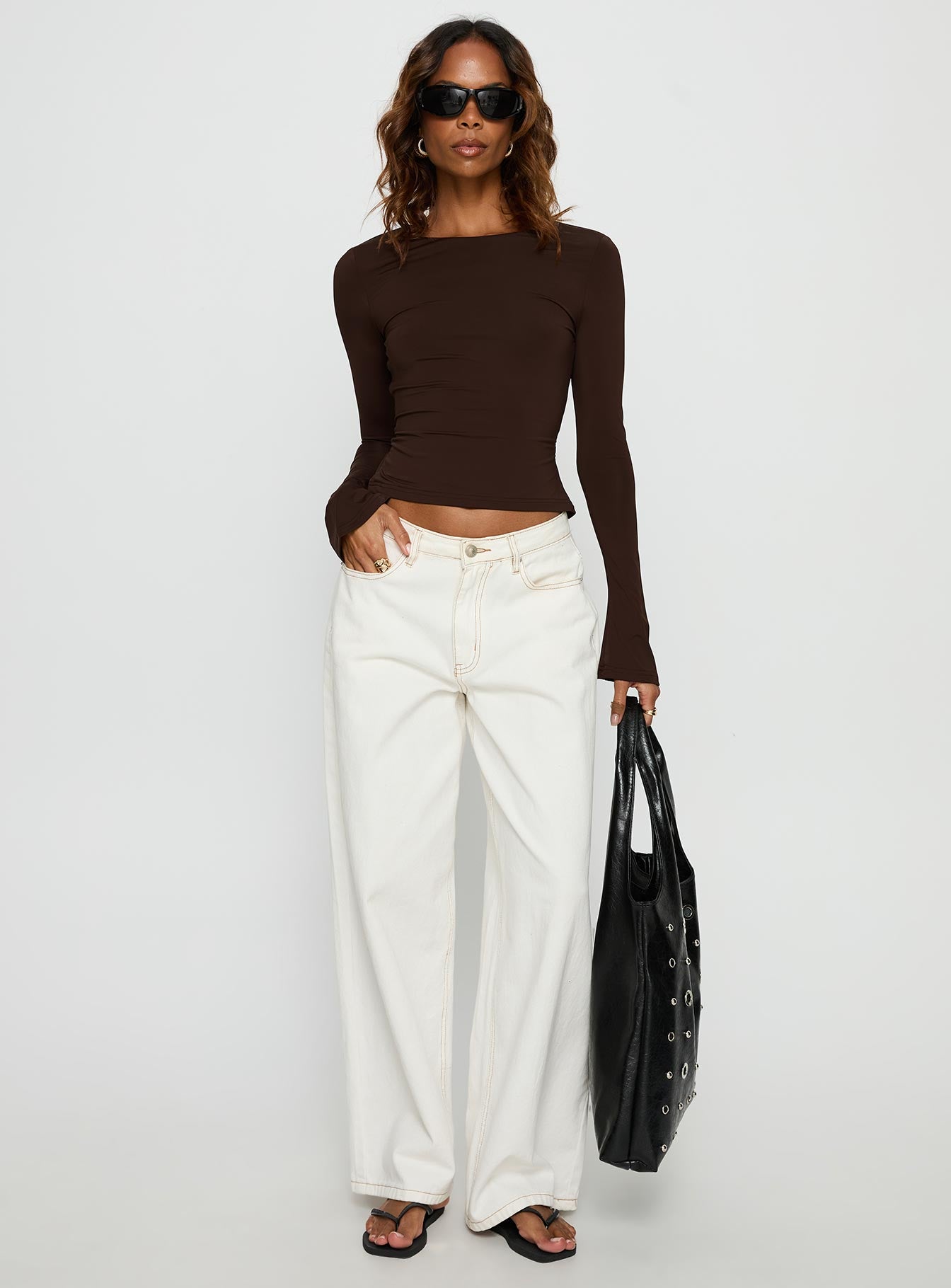 Harpur Long Sleeve Backless Top Chocolate - Image 2