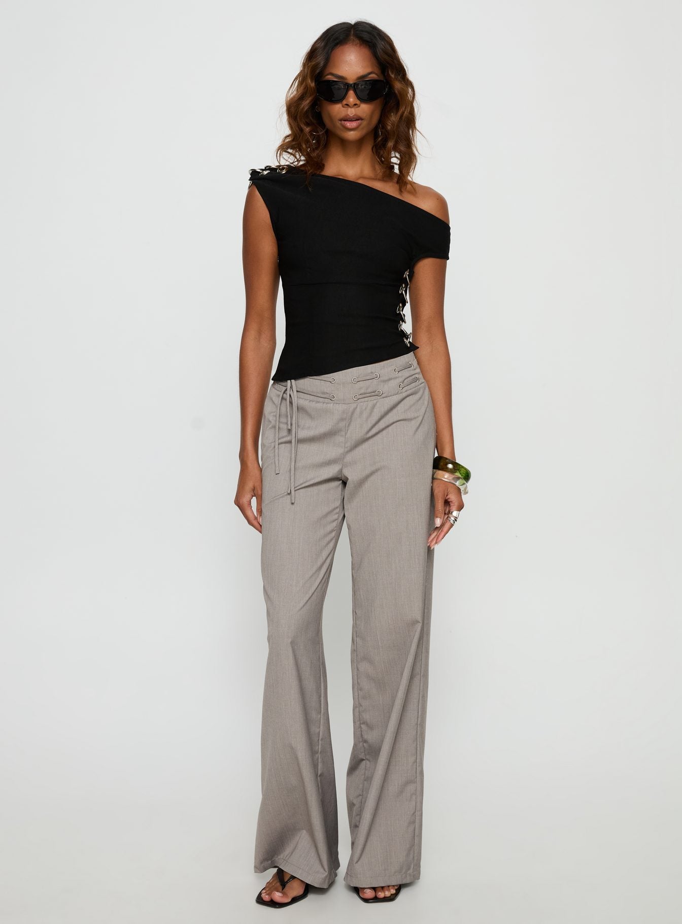 Laude Eyelet Off Shoulder Top Black - Image 3