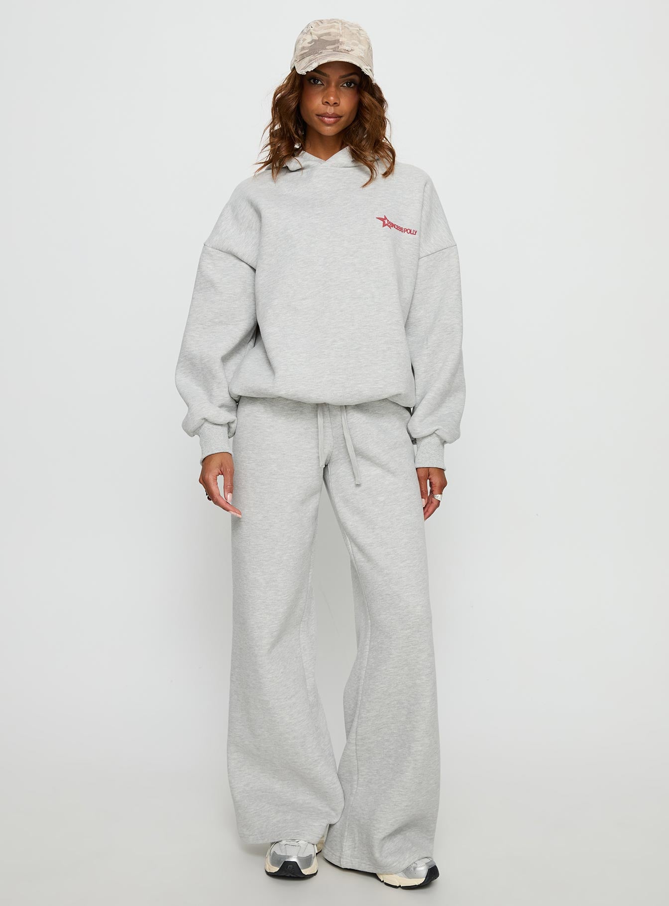 Princess Polly Stargirl Wide Leg Sweat Pants Grey Marle - Image 3