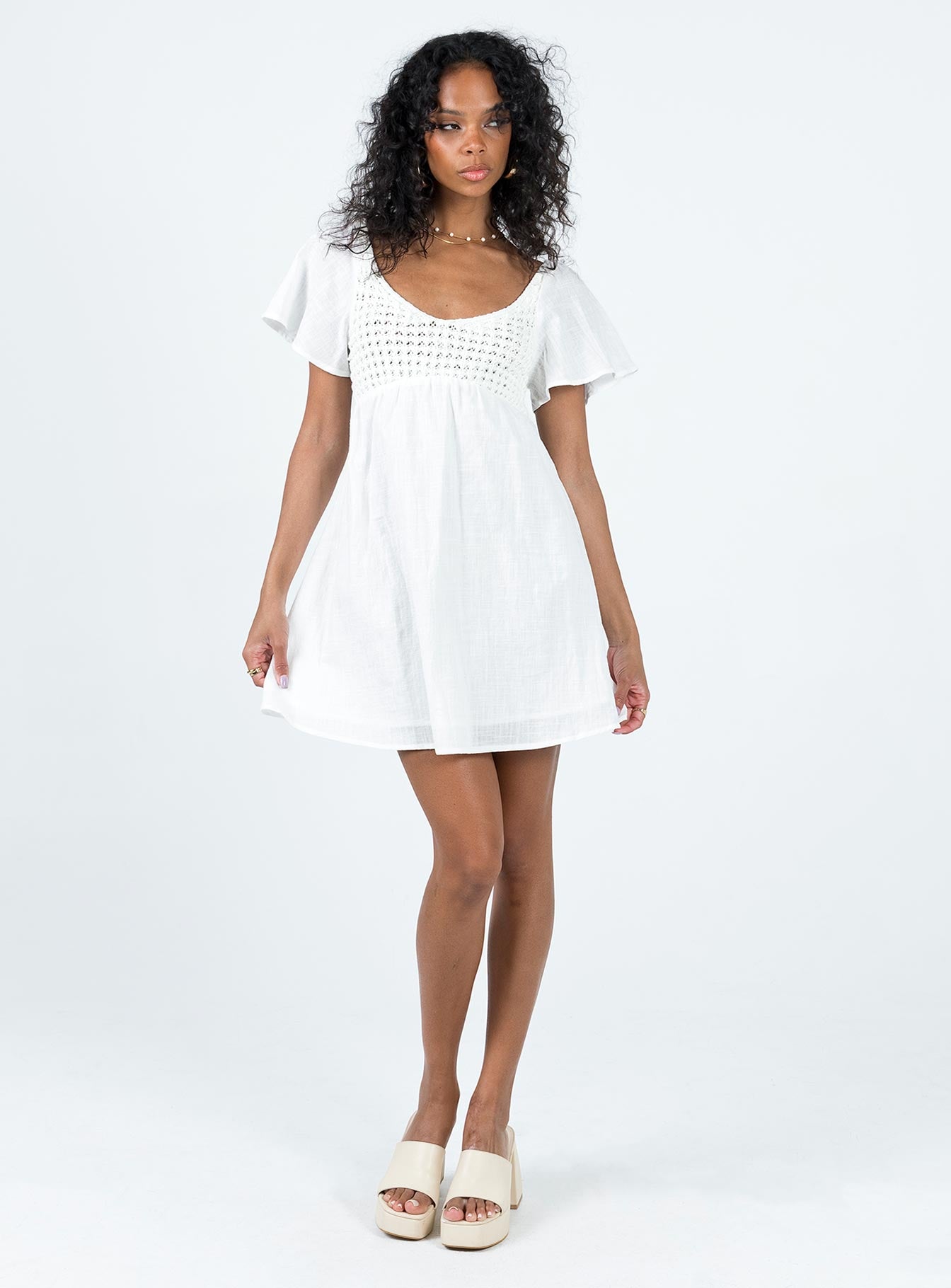 Derena Crochet Bust Mini Dress White - Image 3