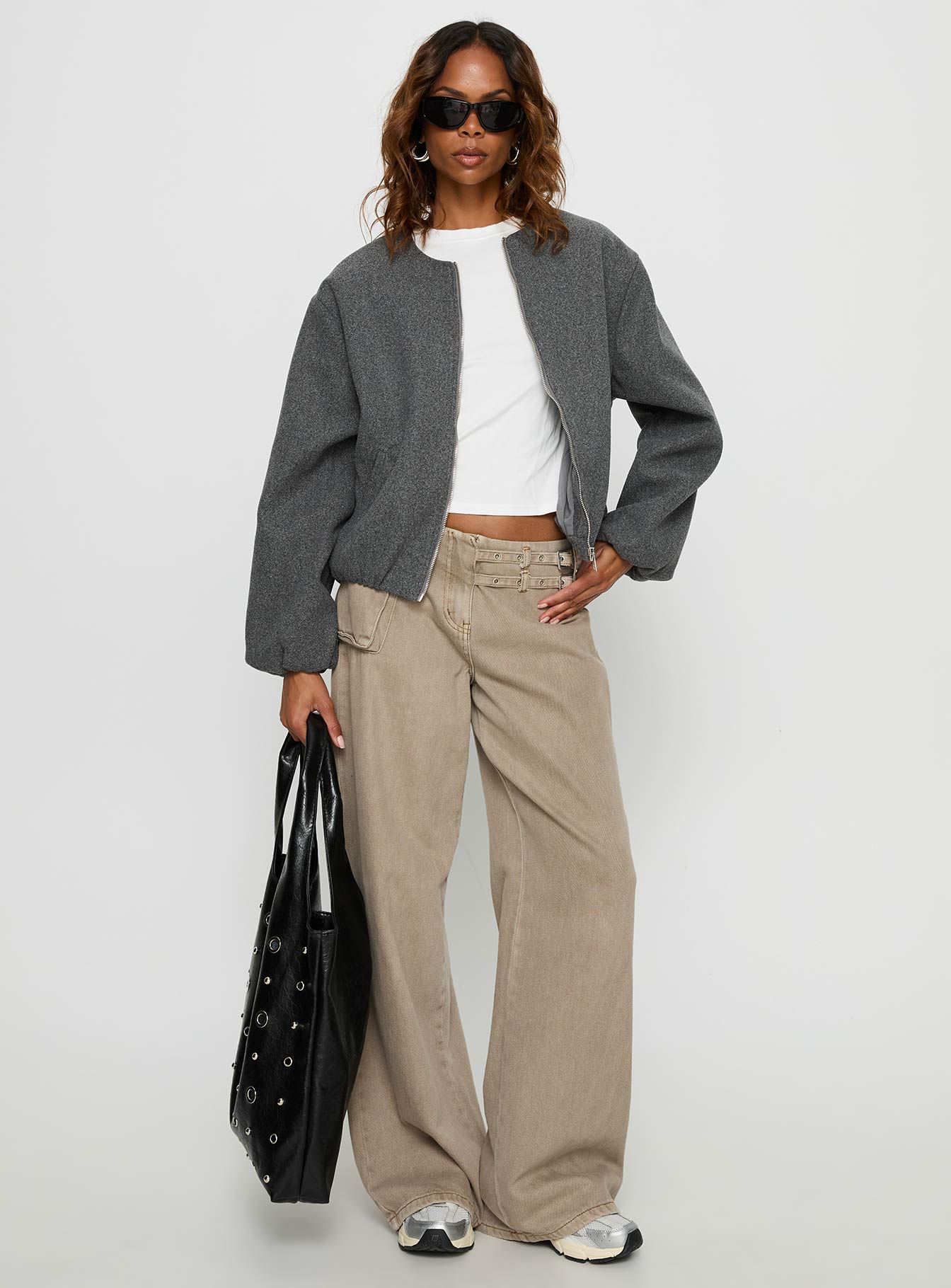 Karletta Cropped Bomber Jacket Grey - Image 3