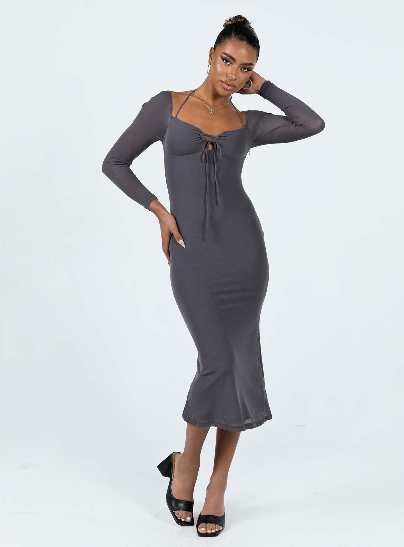 Fowlers Long Sleeve Midi Dress Slate - Image 2